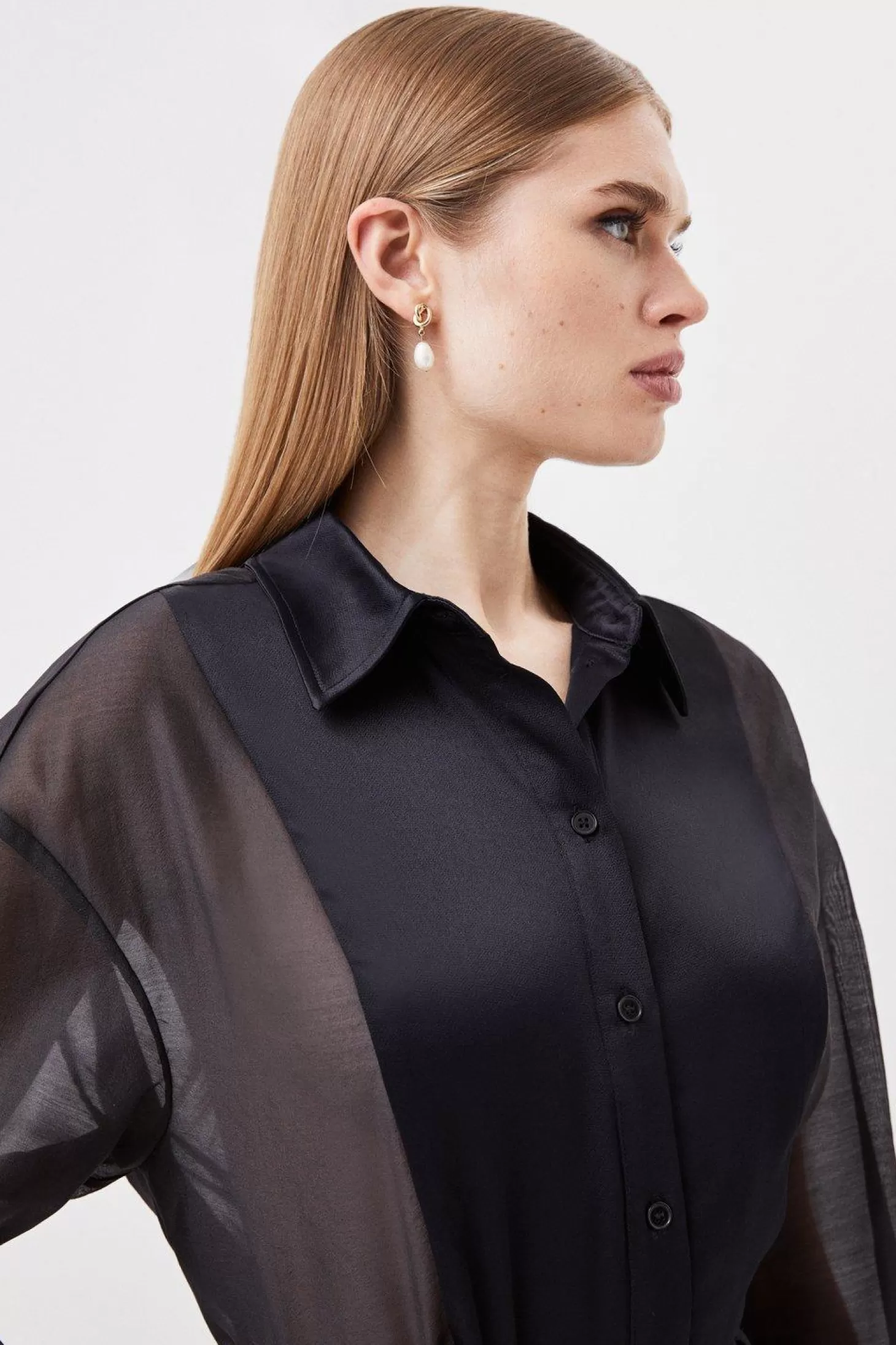 Karen Millen Lydia Millen Tailored Satin And Sheer Panelled Shirt