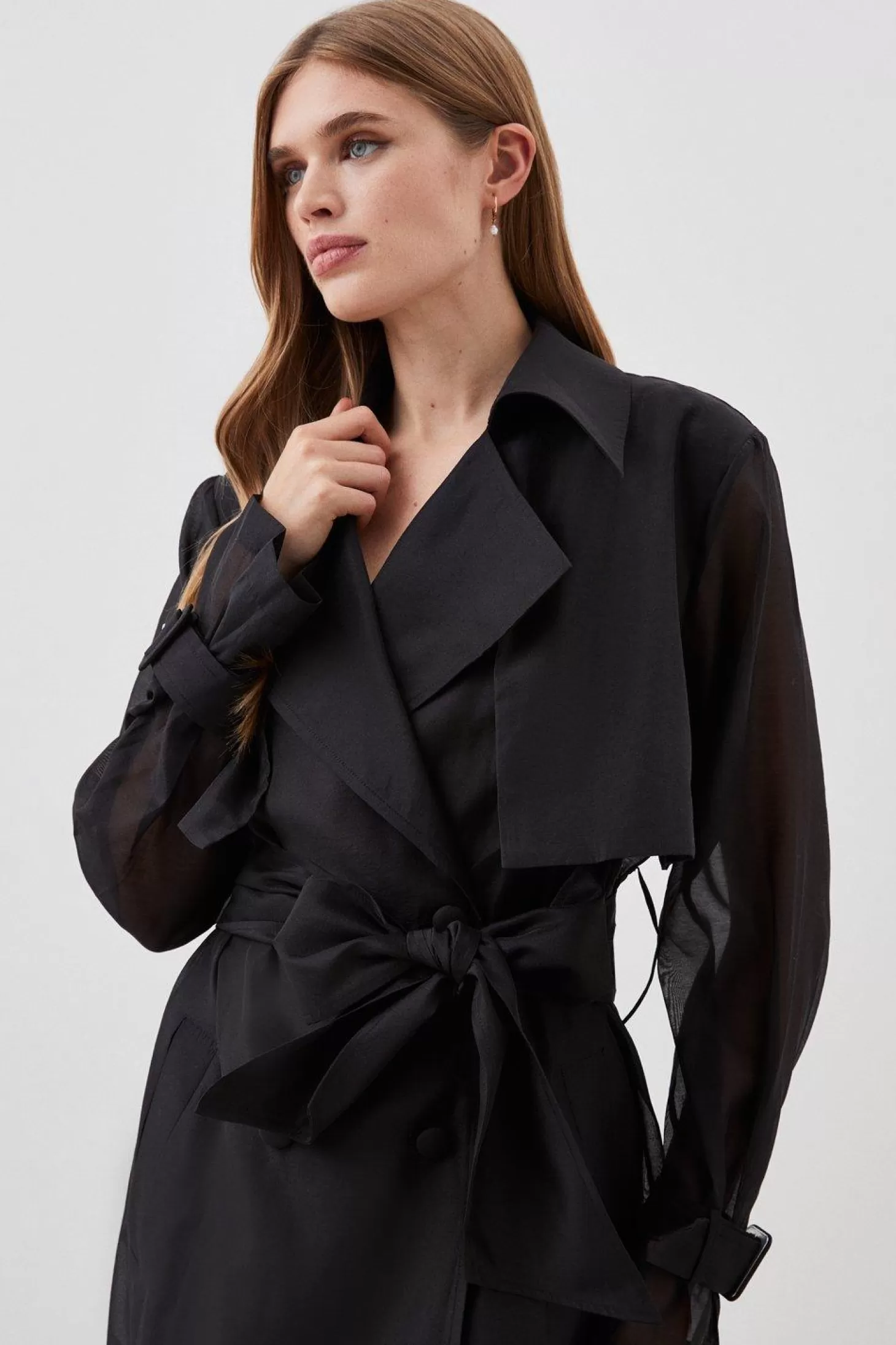 Karen Millen Lydia Millen Tailored Sheer Panelled Full Skirted Trench Coat