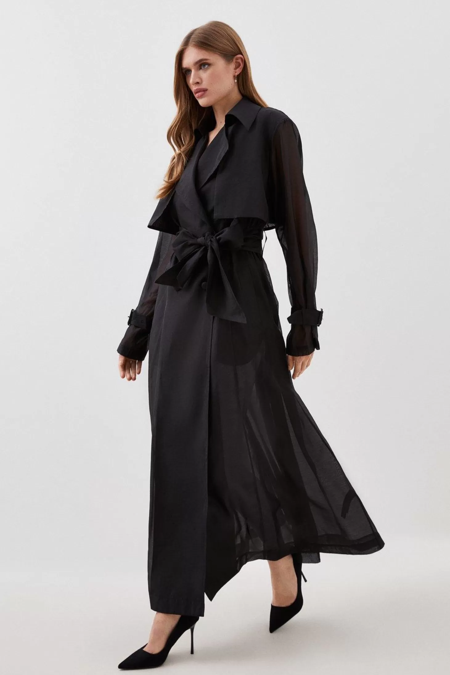 Karen Millen Lydia Millen Tailored Sheer Panelled Full Skirted Trench Coat