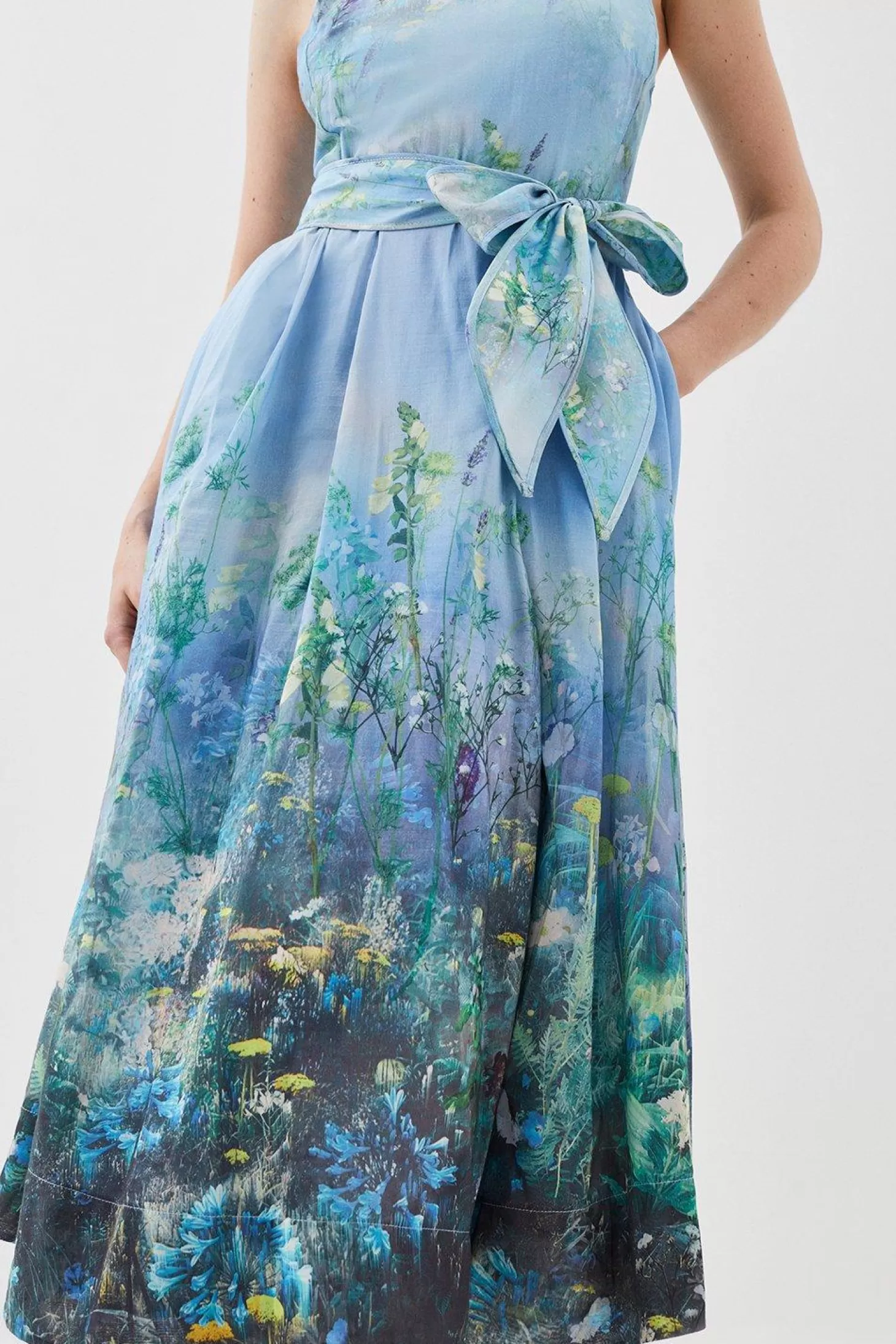 Karen Millen Lydia Millen Tall Cotton Scenic Floral Strappy Maxi Dress