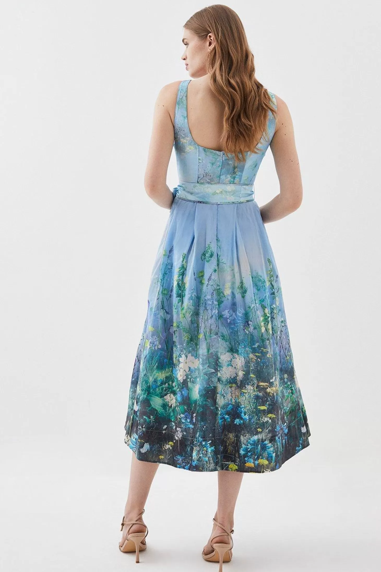 Karen Millen Lydia Millen Tall Cotton Scenic Floral Strappy Maxi Dress