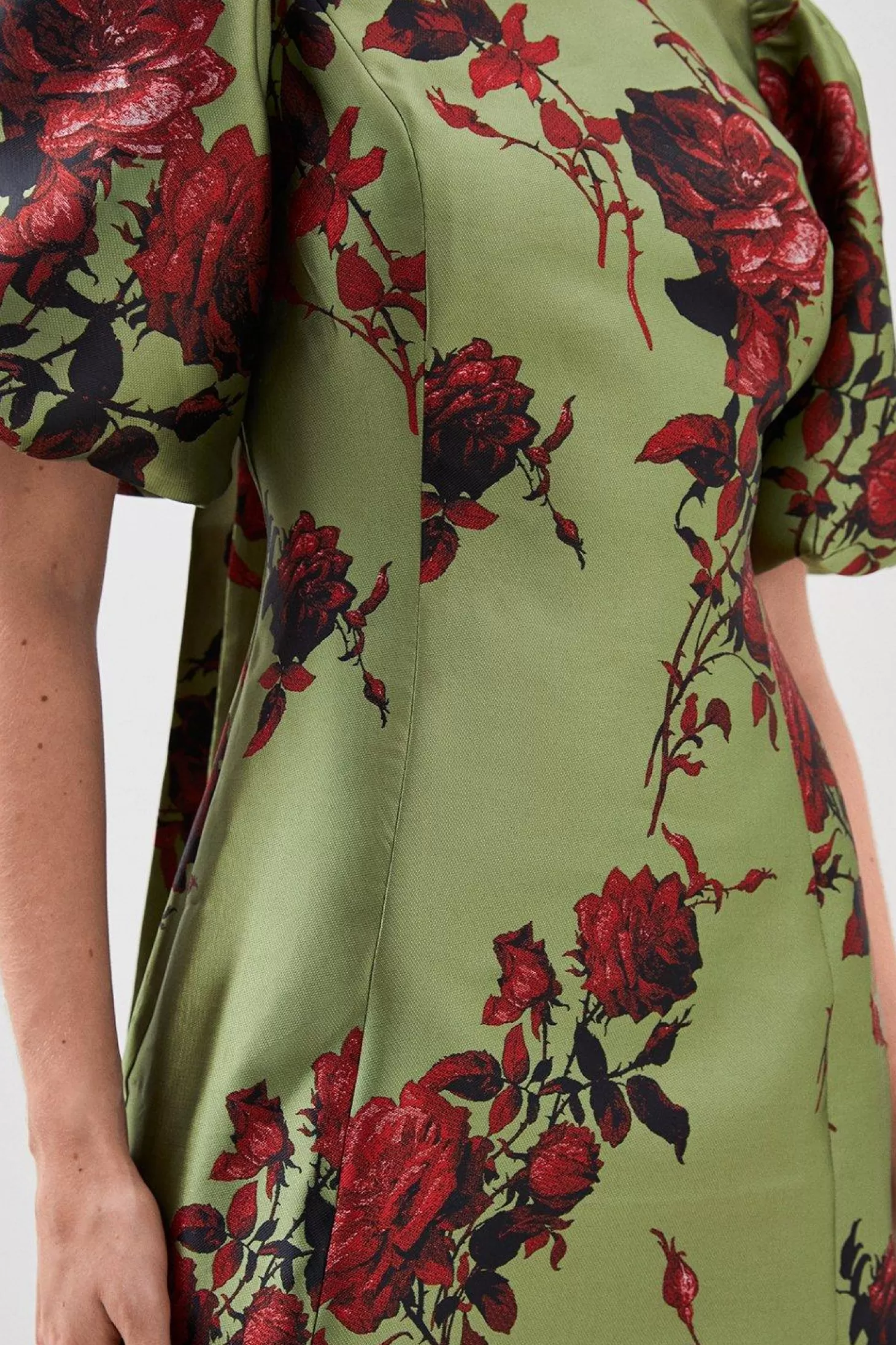 Karen Millen Lydia Millen Tall Floral Jacquard Panelled Puff Sleeve Woven Mini Dress