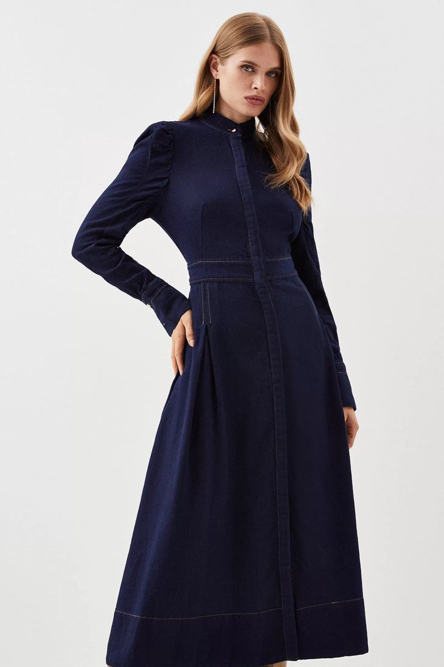 Karen Millen Lydia Millen Tall Tencel Denim Woven Midi Shirt Dress