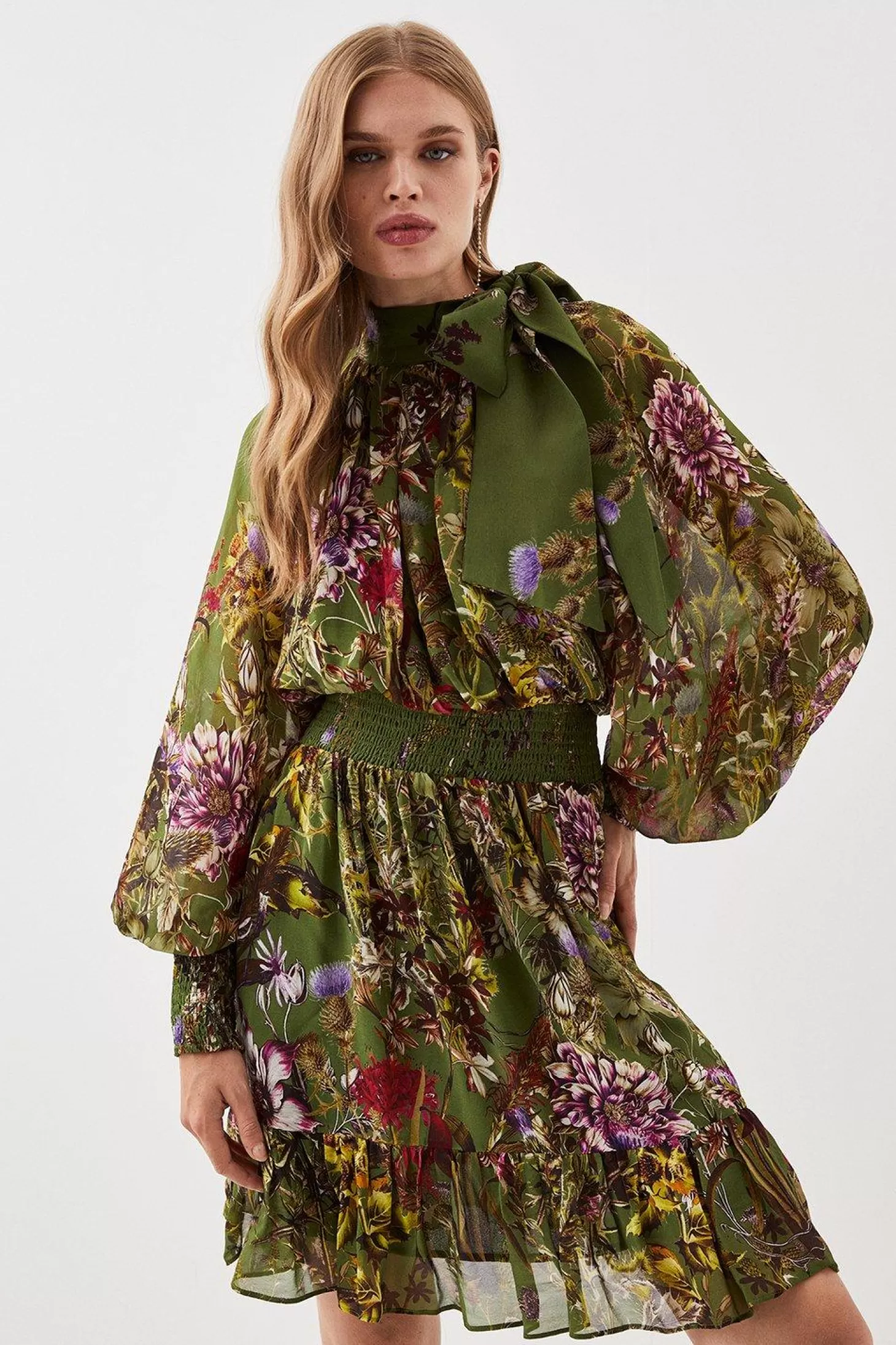 Karen Millen Lydia Millen Tall Viscose Floral Border Print Woven Mini Dress