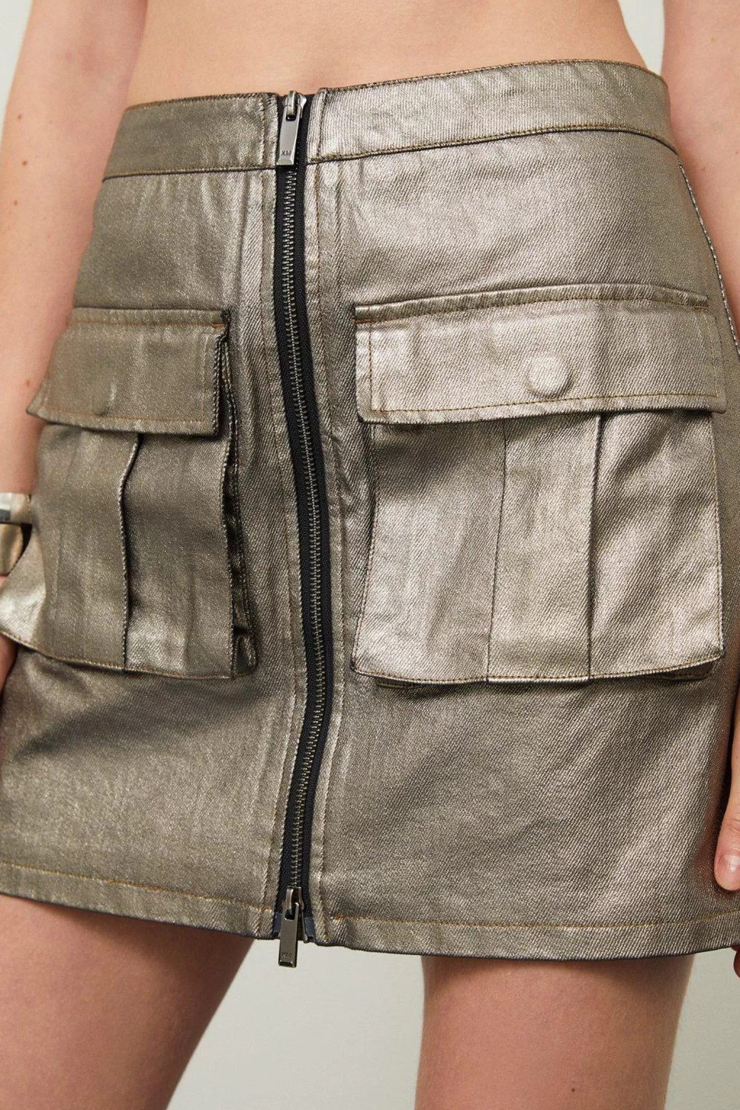 Karen Millen Metallic Denim Woven Mini Skirt