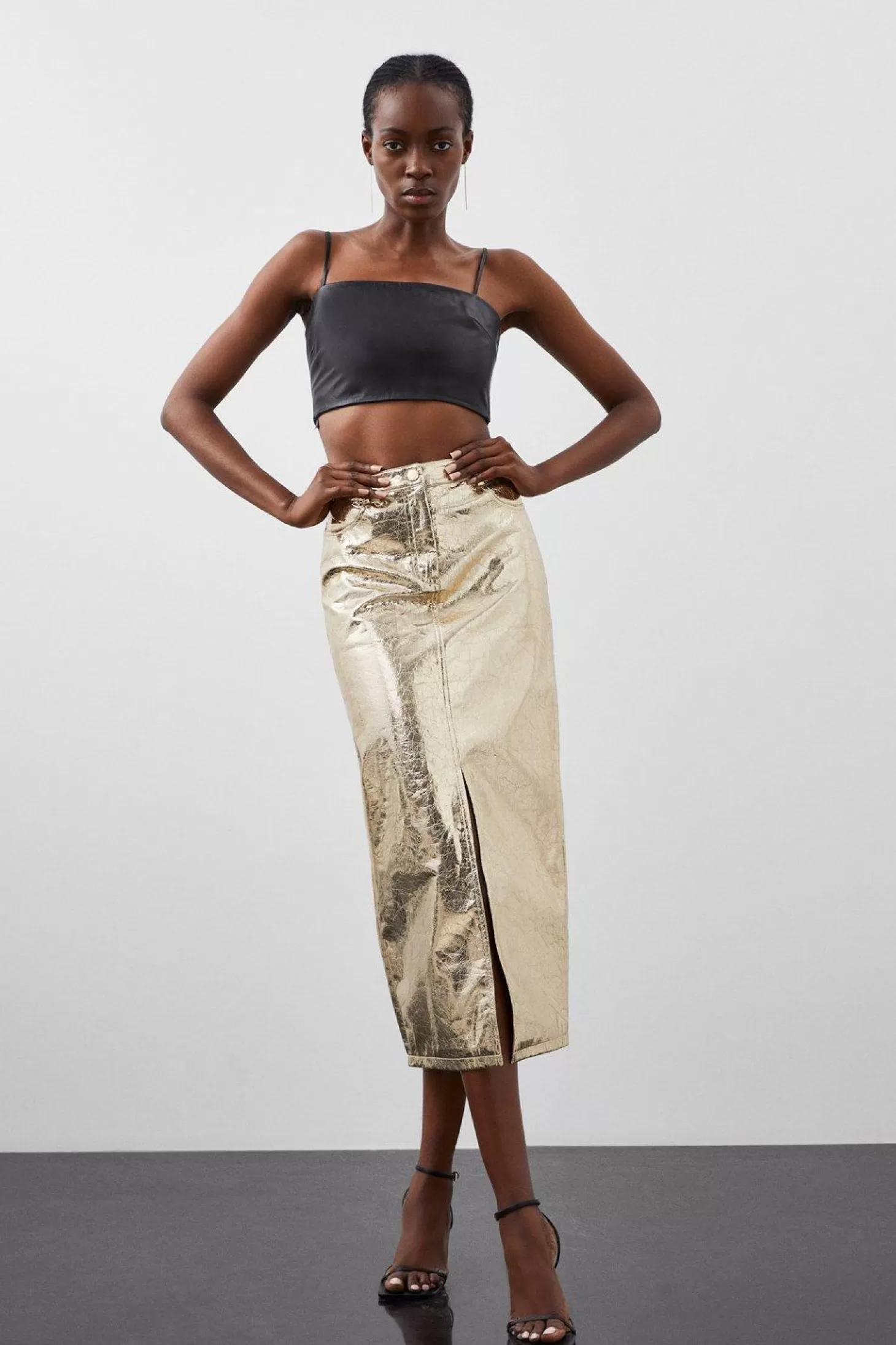 Karen Millen Metallic Faux Leather Midi Skirt