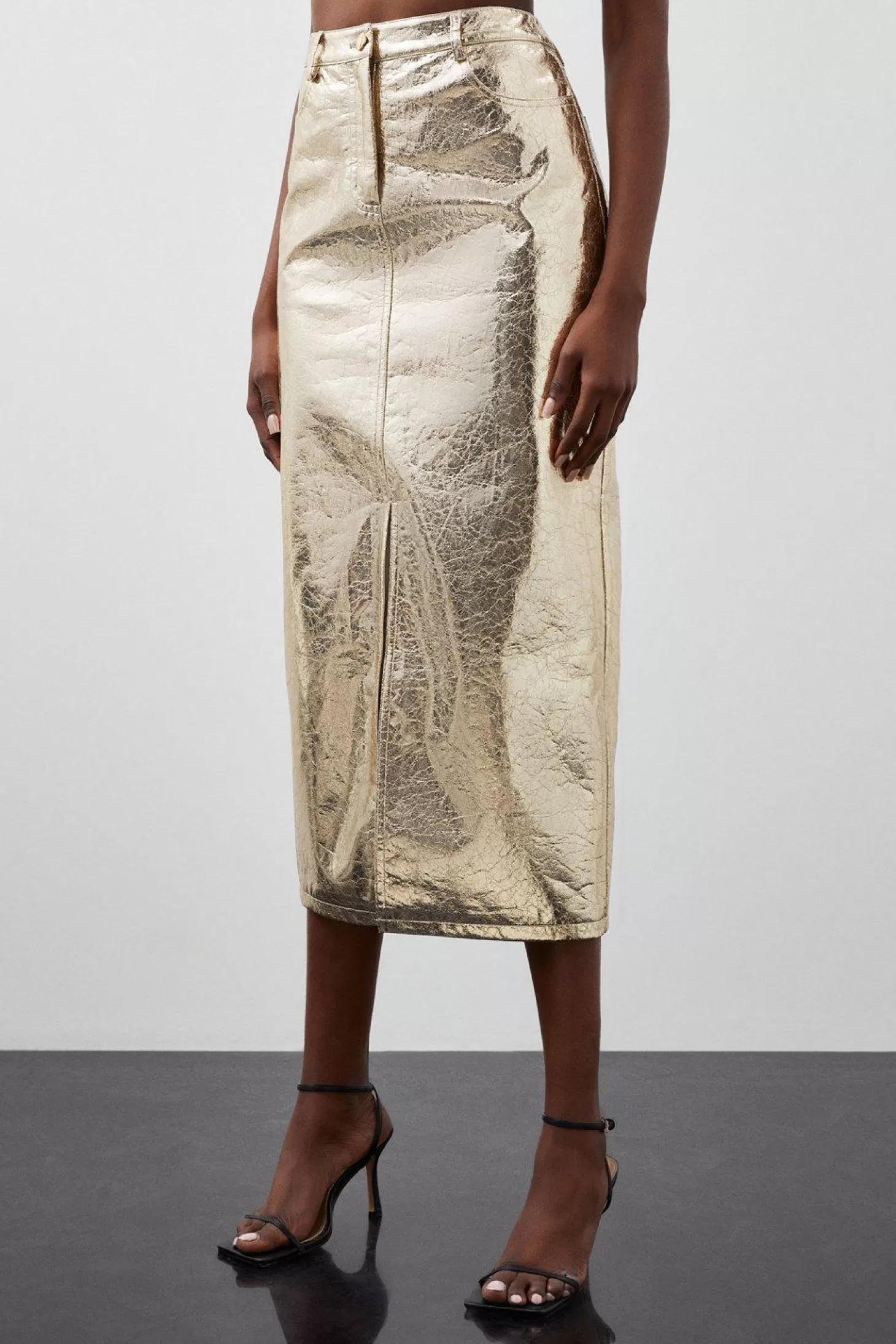 Karen Millen Metallic Faux Leather Midi Skirt