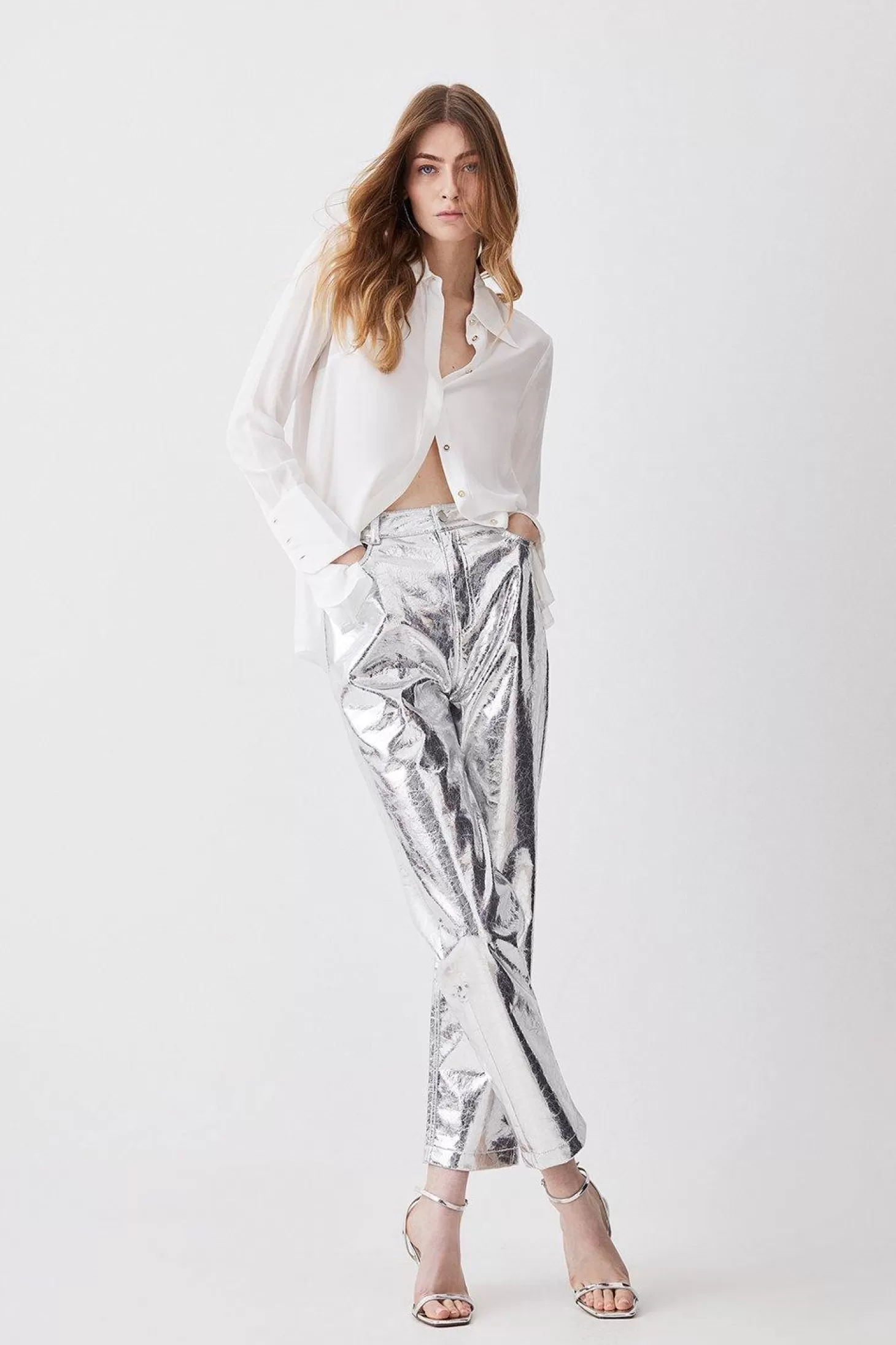 Karen Millen Metallic Faux Leather Straight Leg Pants