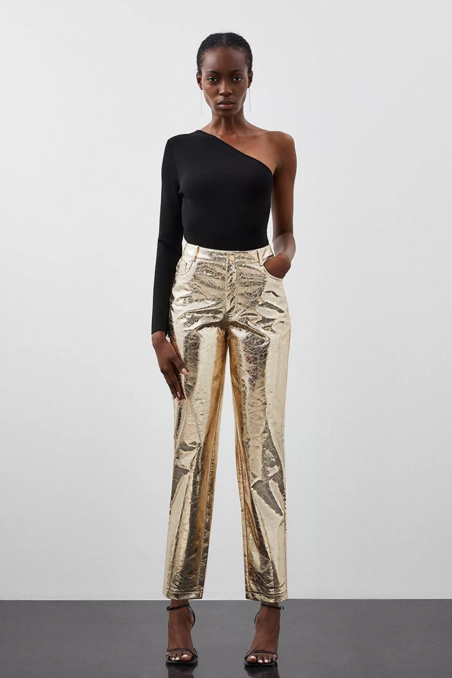 Karen Millen Metallic Faux Leather Straight Pants