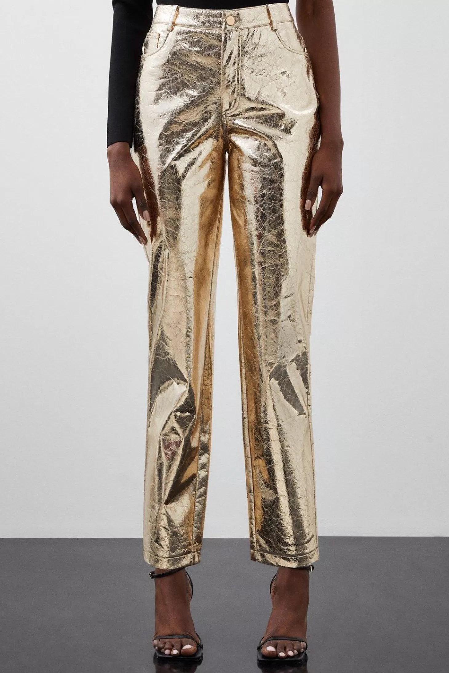 Karen Millen Metallic Faux Leather Straight Pants