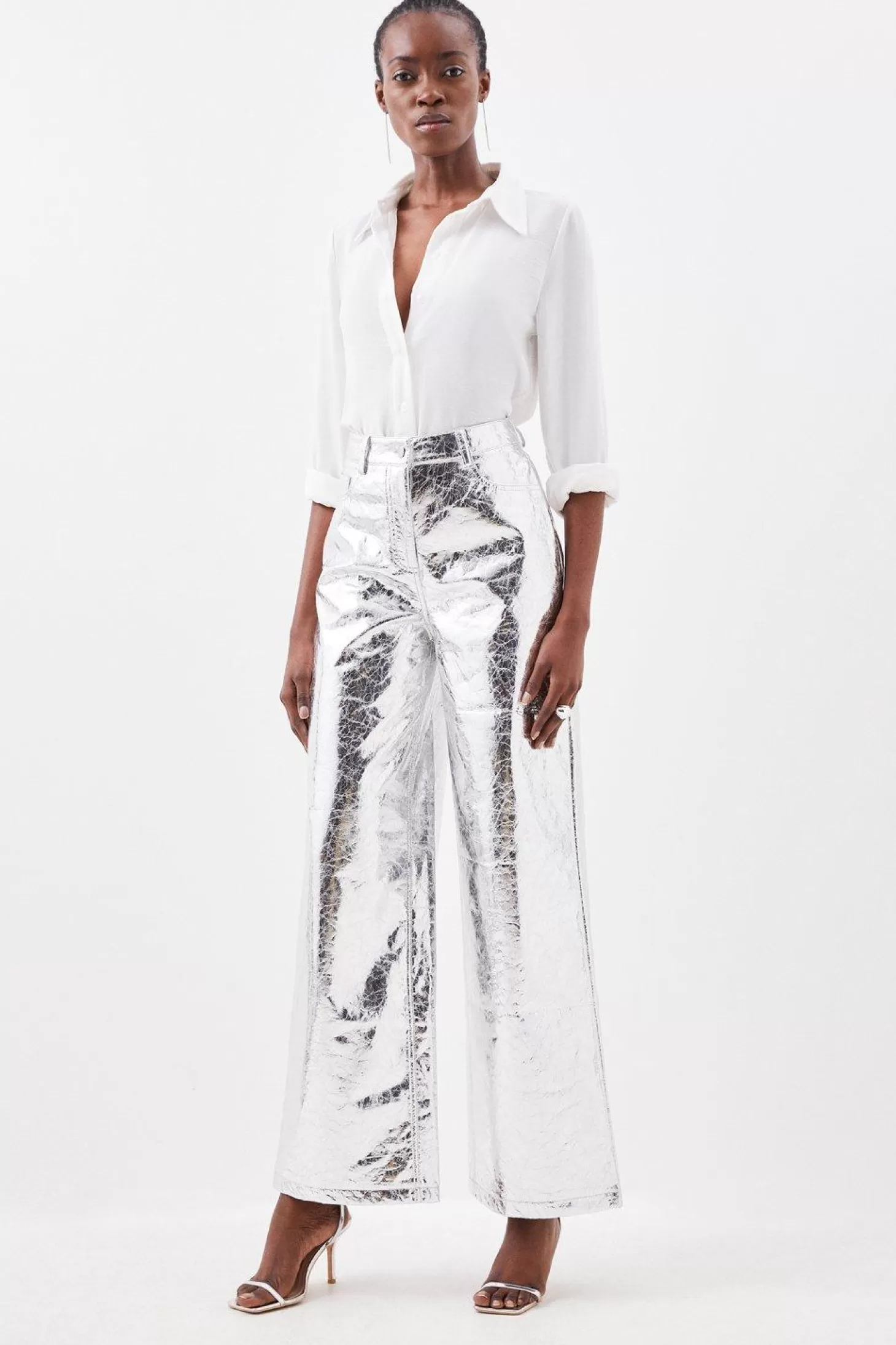 Karen Millen Metallic Faux Leather Wide Leg Pants