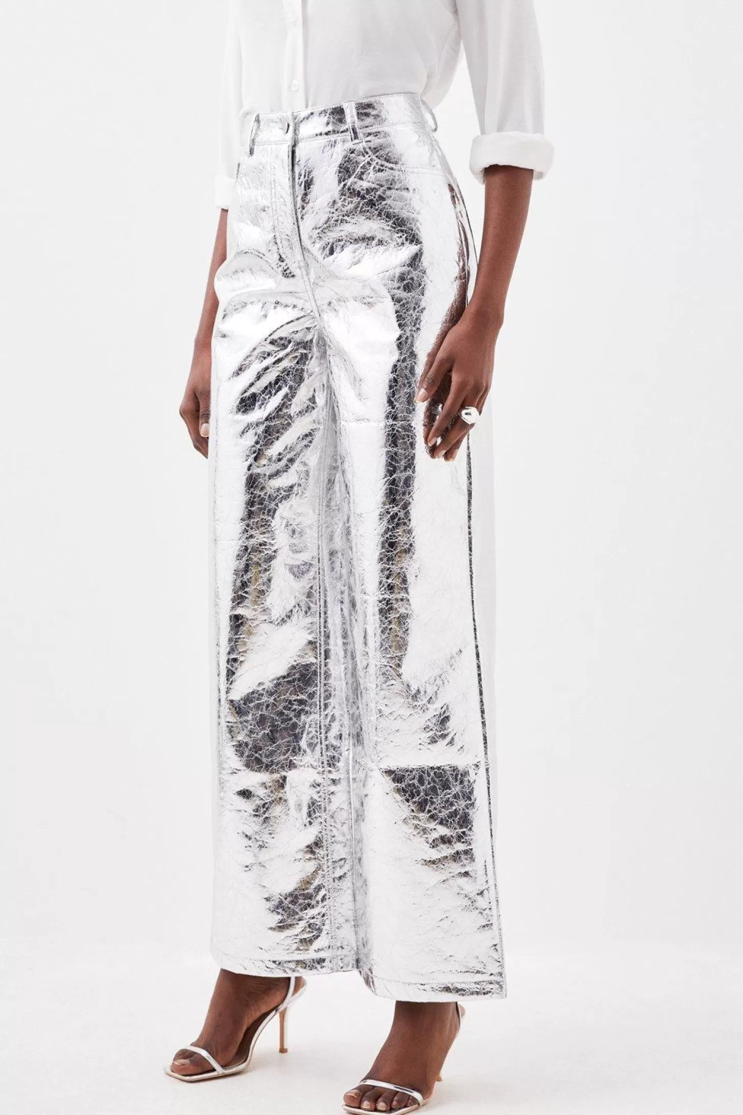 Karen Millen Metallic Faux Leather Wide Leg Pants