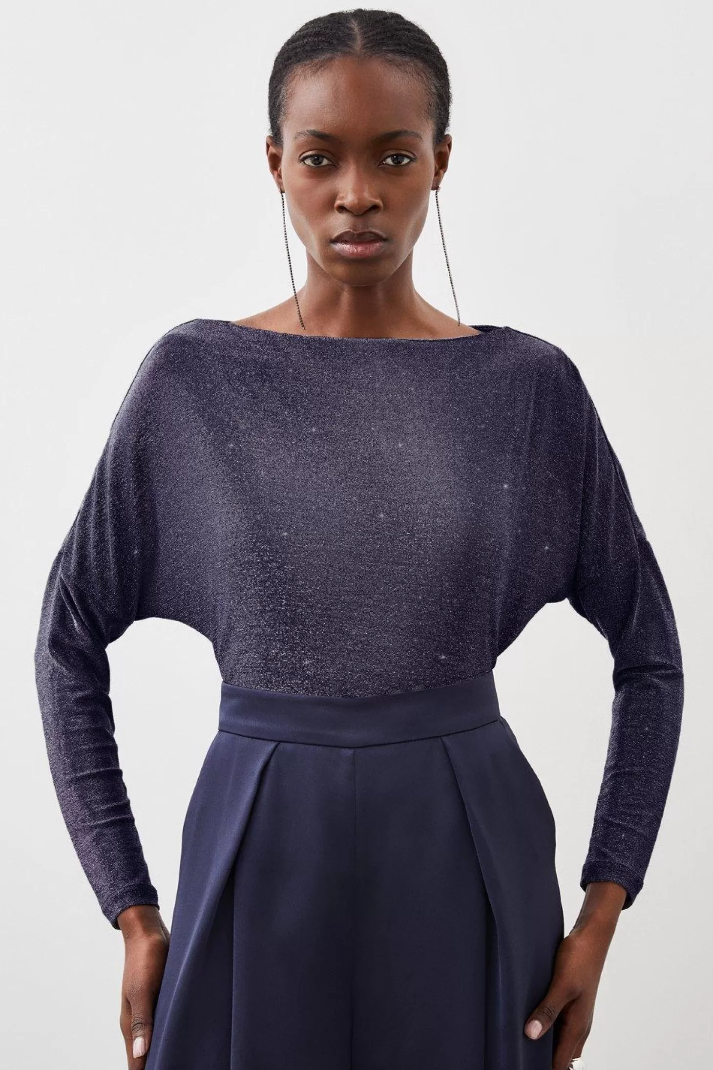 Karen Millen Metallic Jersey Batwing Top