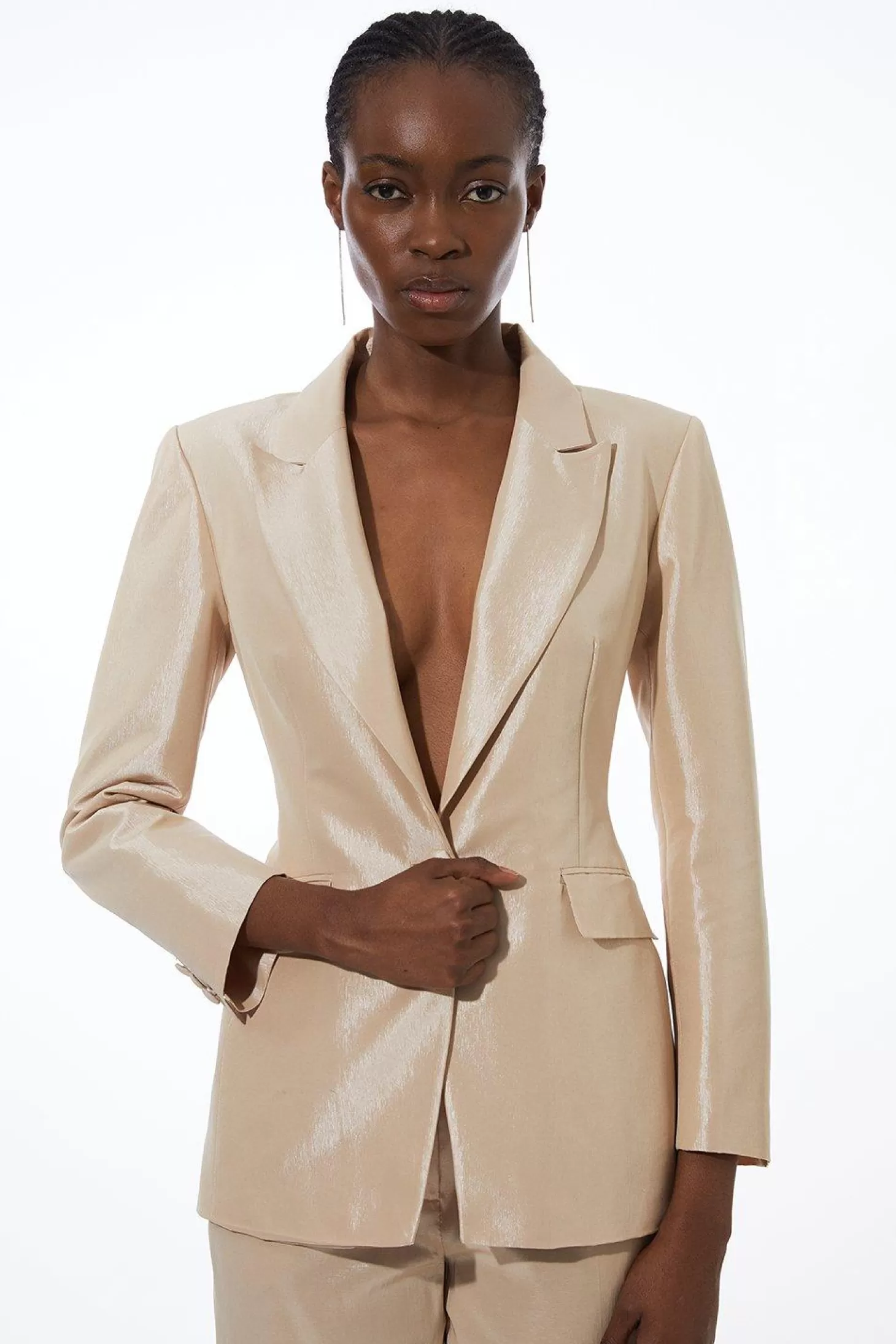 Karen Millen Metallic Taffeta Single Breasted Tailored Blazer