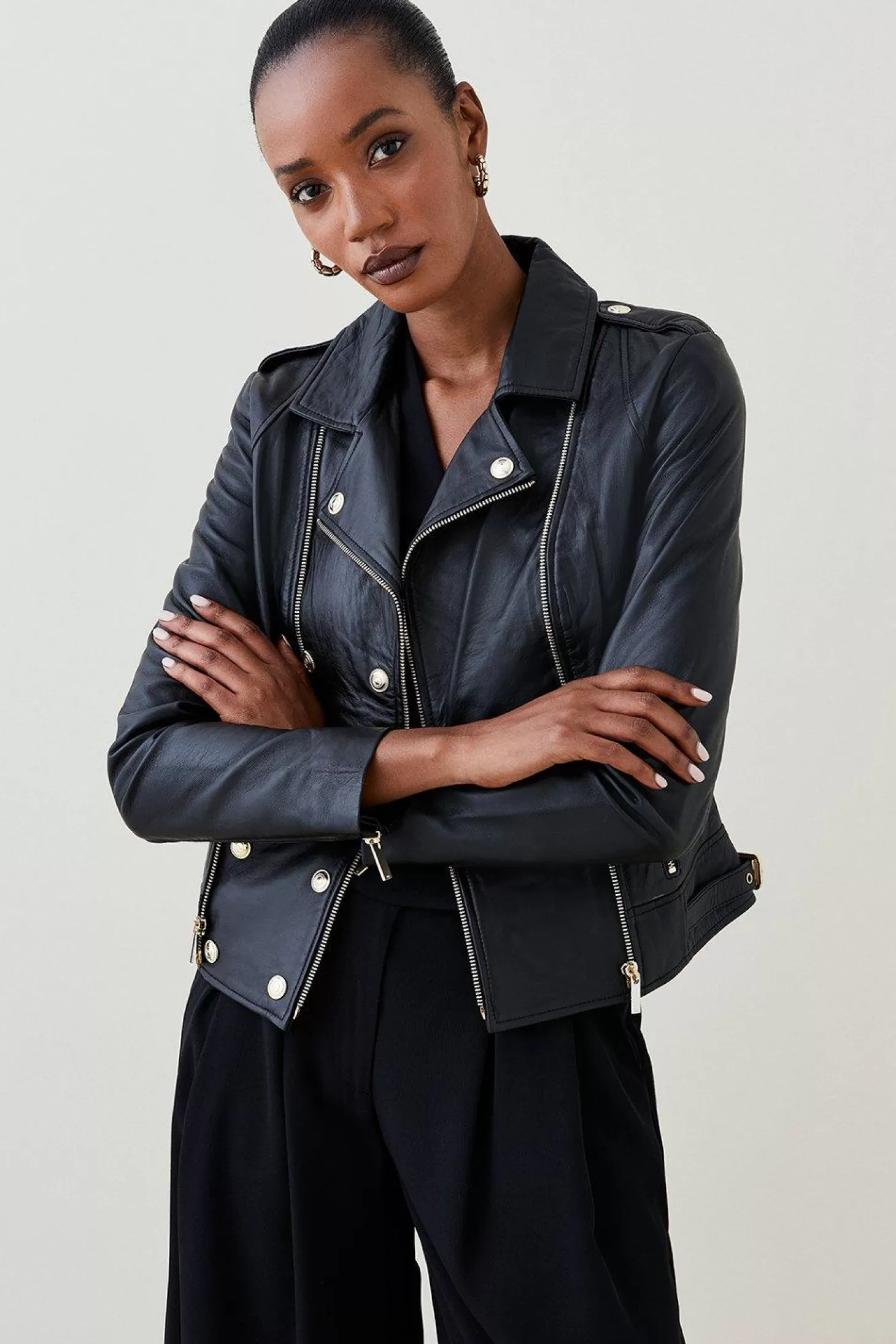 Karen Millen Military Leather Biker