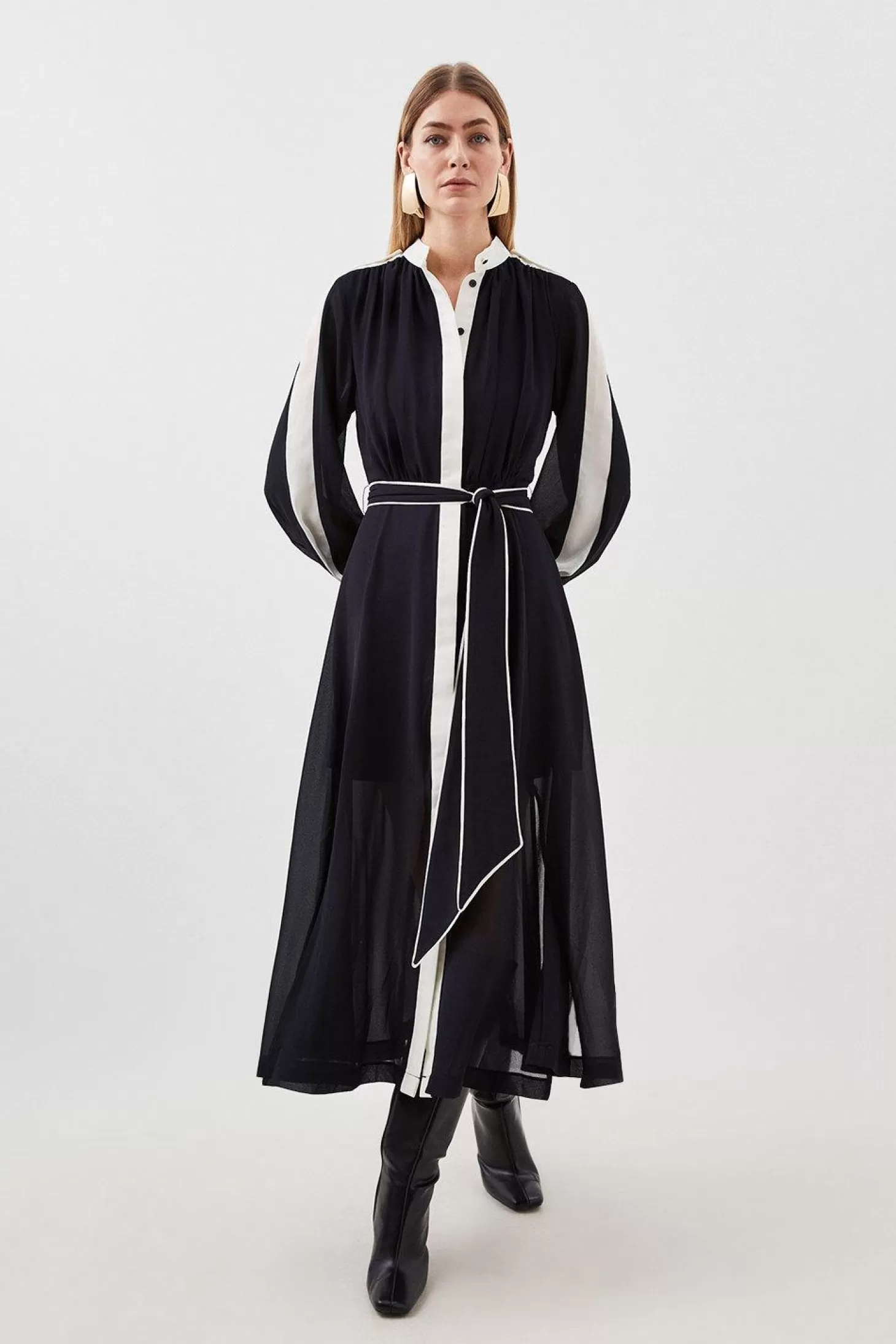 Karen Millen Military Mono Belted Woven Midi Dress