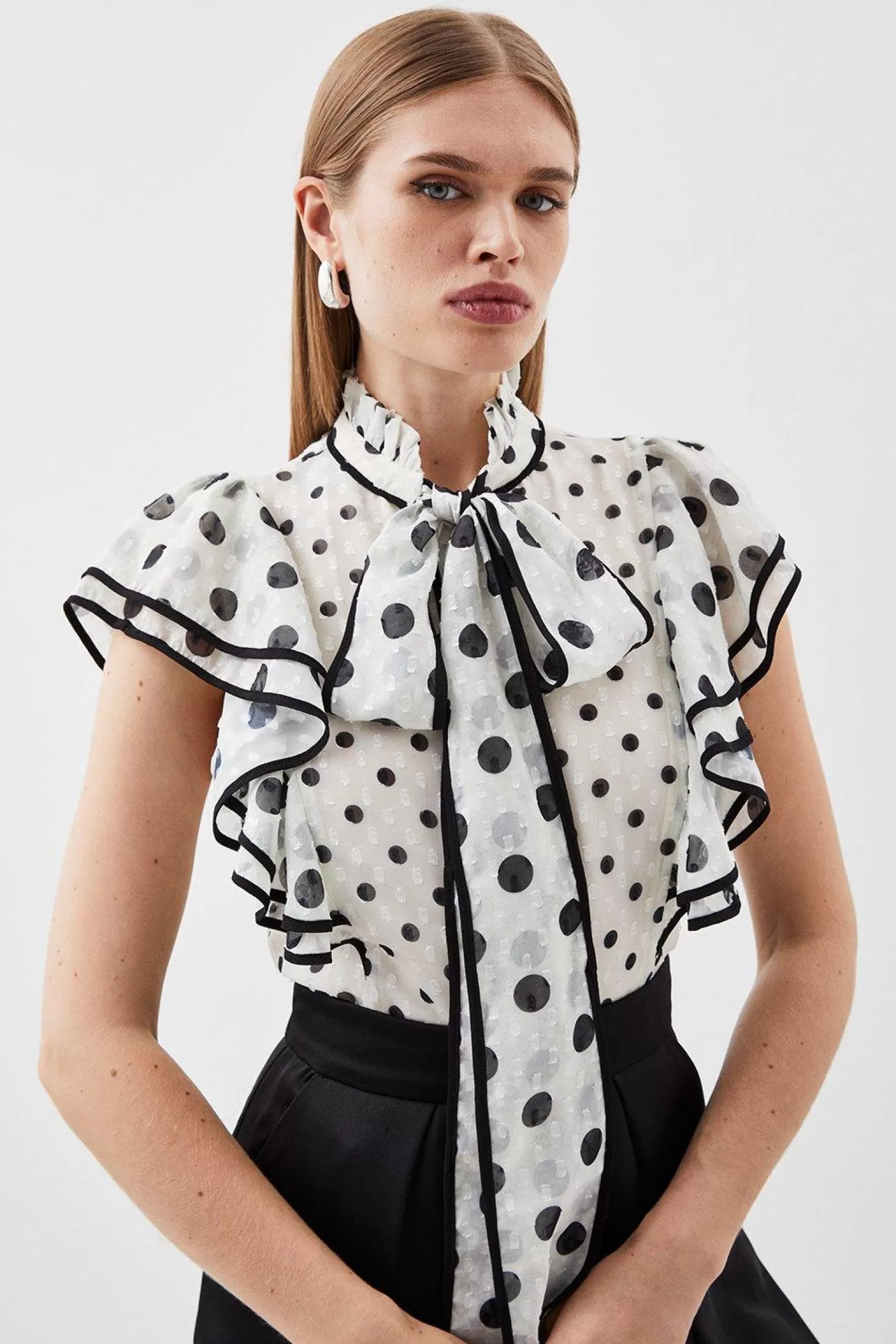 Karen Millen Mixed Dot Ruffle Georgette Blouse