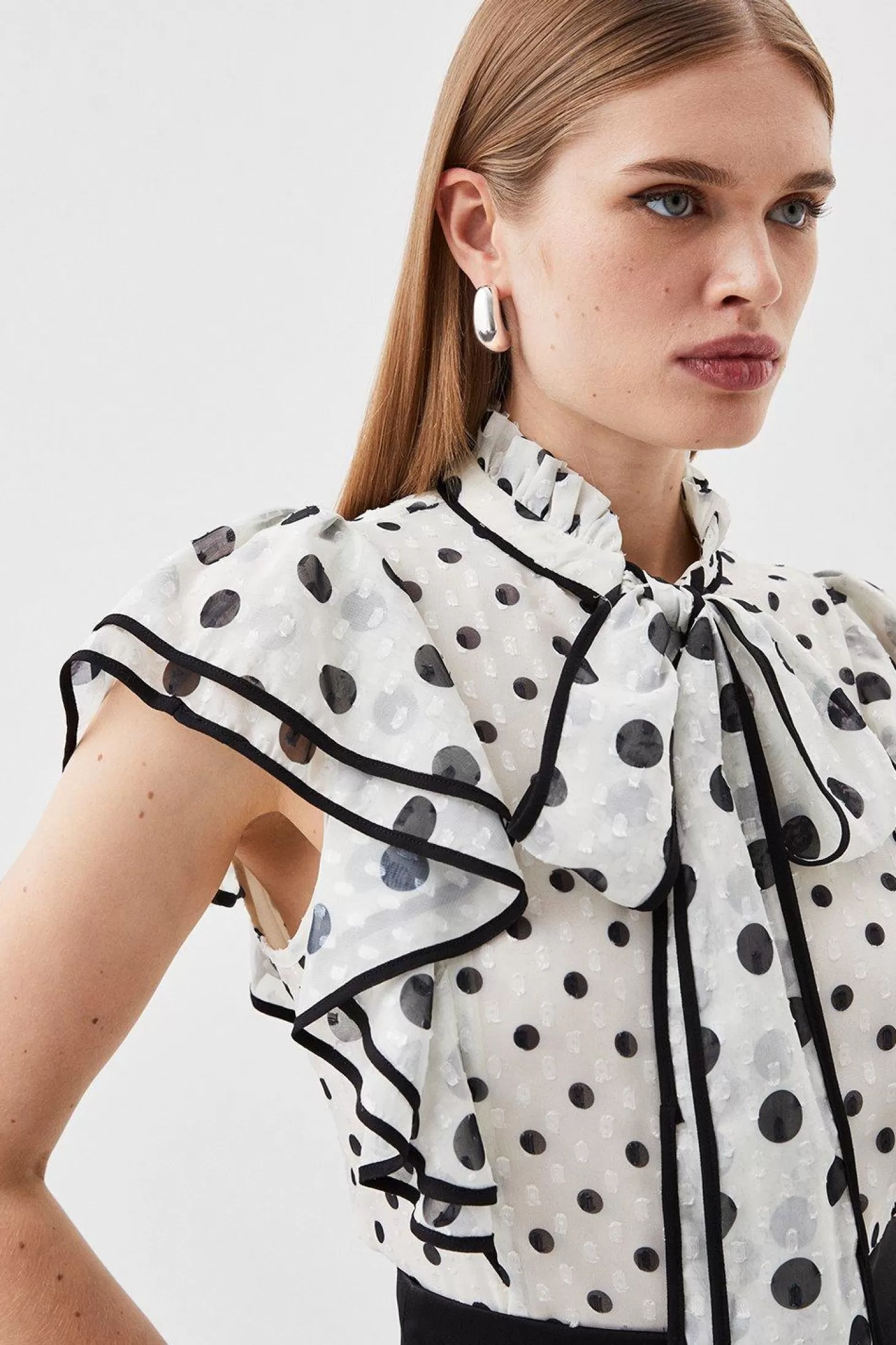 Karen Millen Mixed Dot Ruffle Georgette Blouse