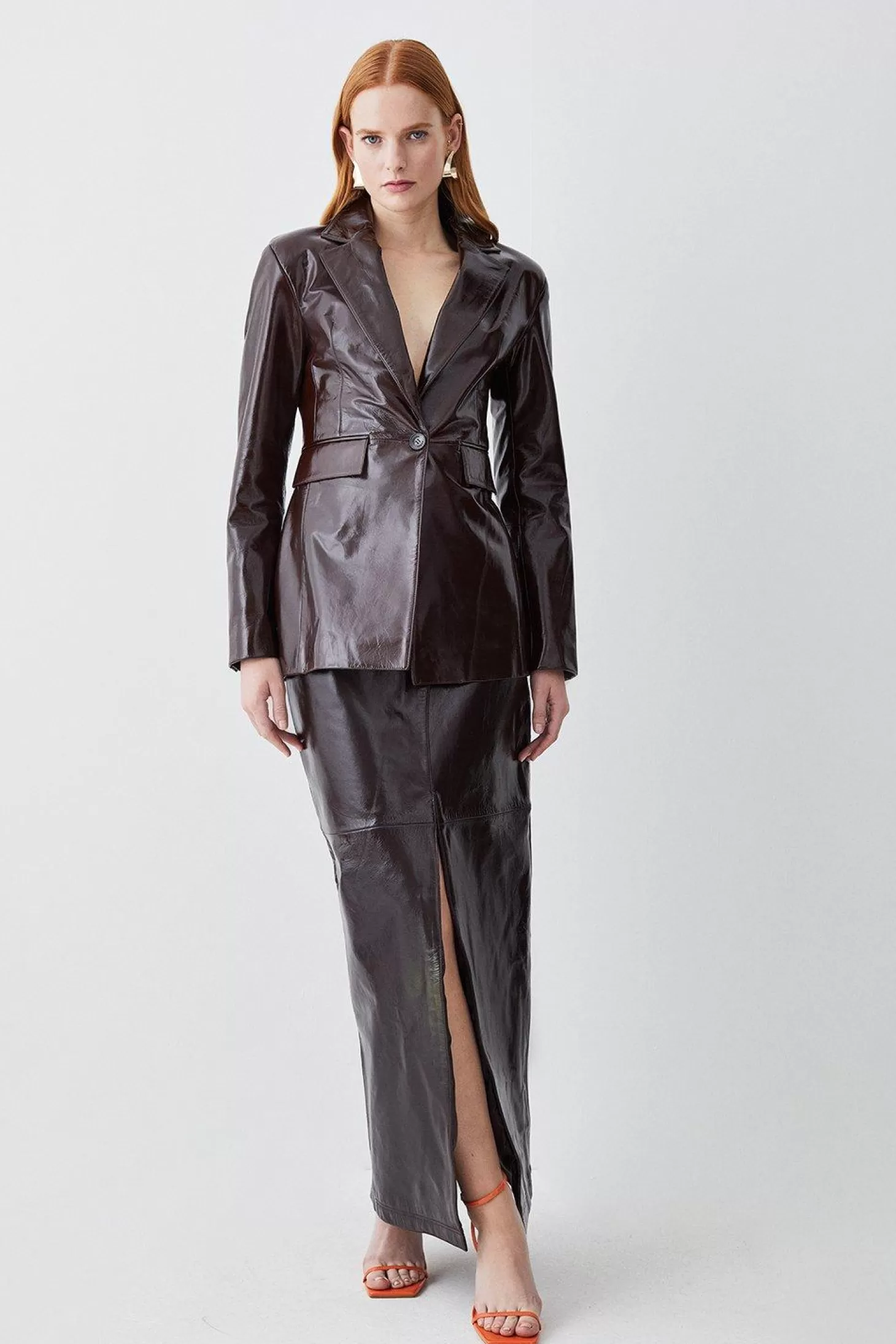 Karen Millen Patent Leather Strong Shoulder Tailored Blazer