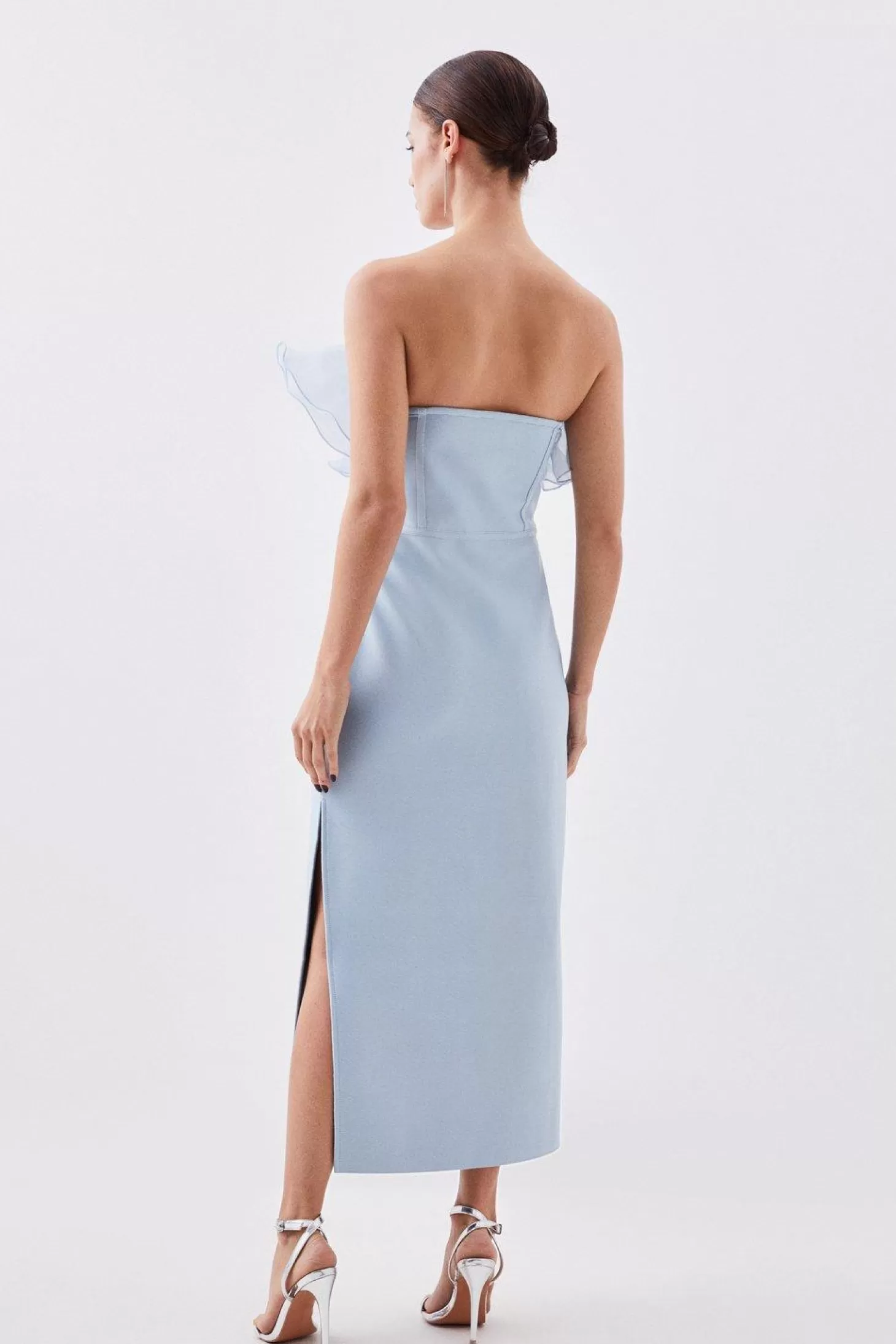 Karen Millen Petite Bandage Figure Form Knit Organza Frill Midaxi Dress