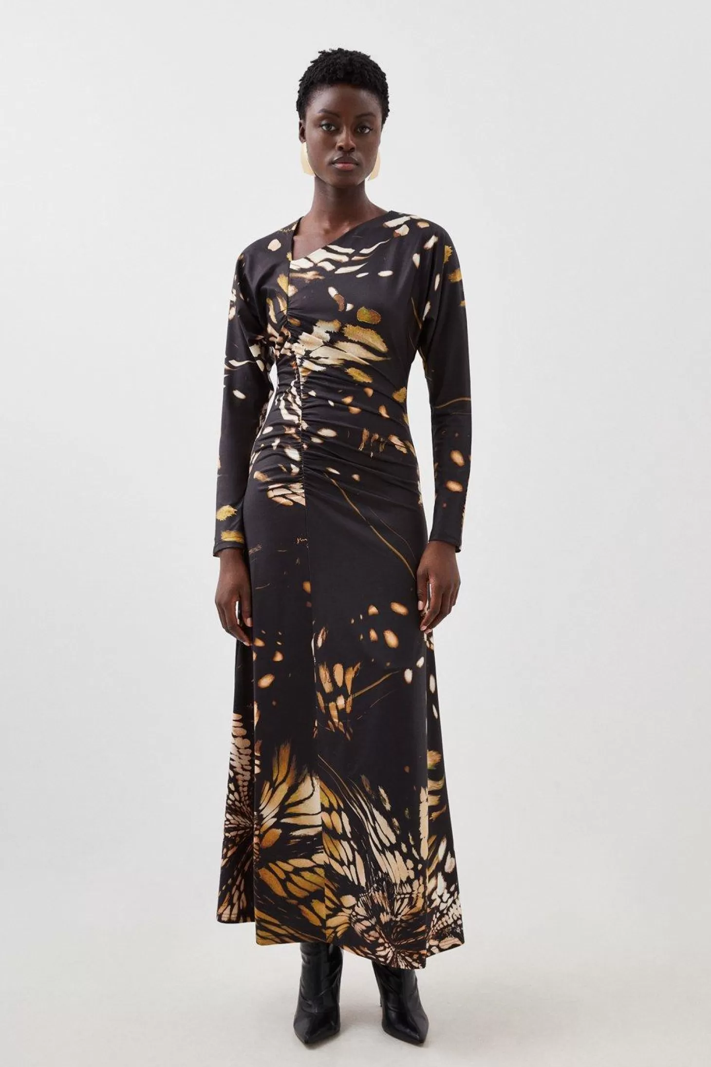 Karen Millen Petite Butterfly Print Asymmetric Jersey Crepe Maxi Dress