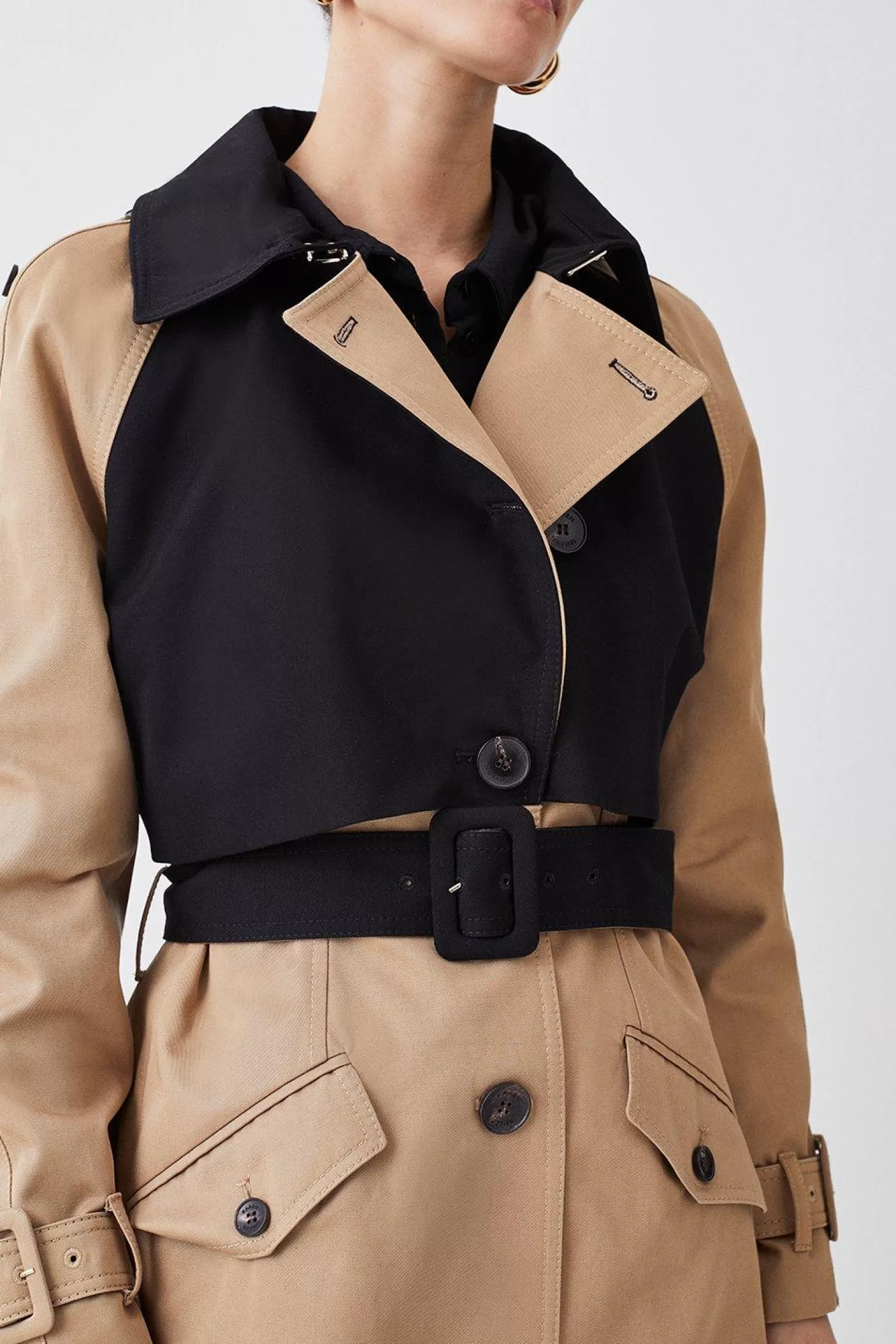 Karen Millen Petite Button Detail Color Block Detail Trench Coat