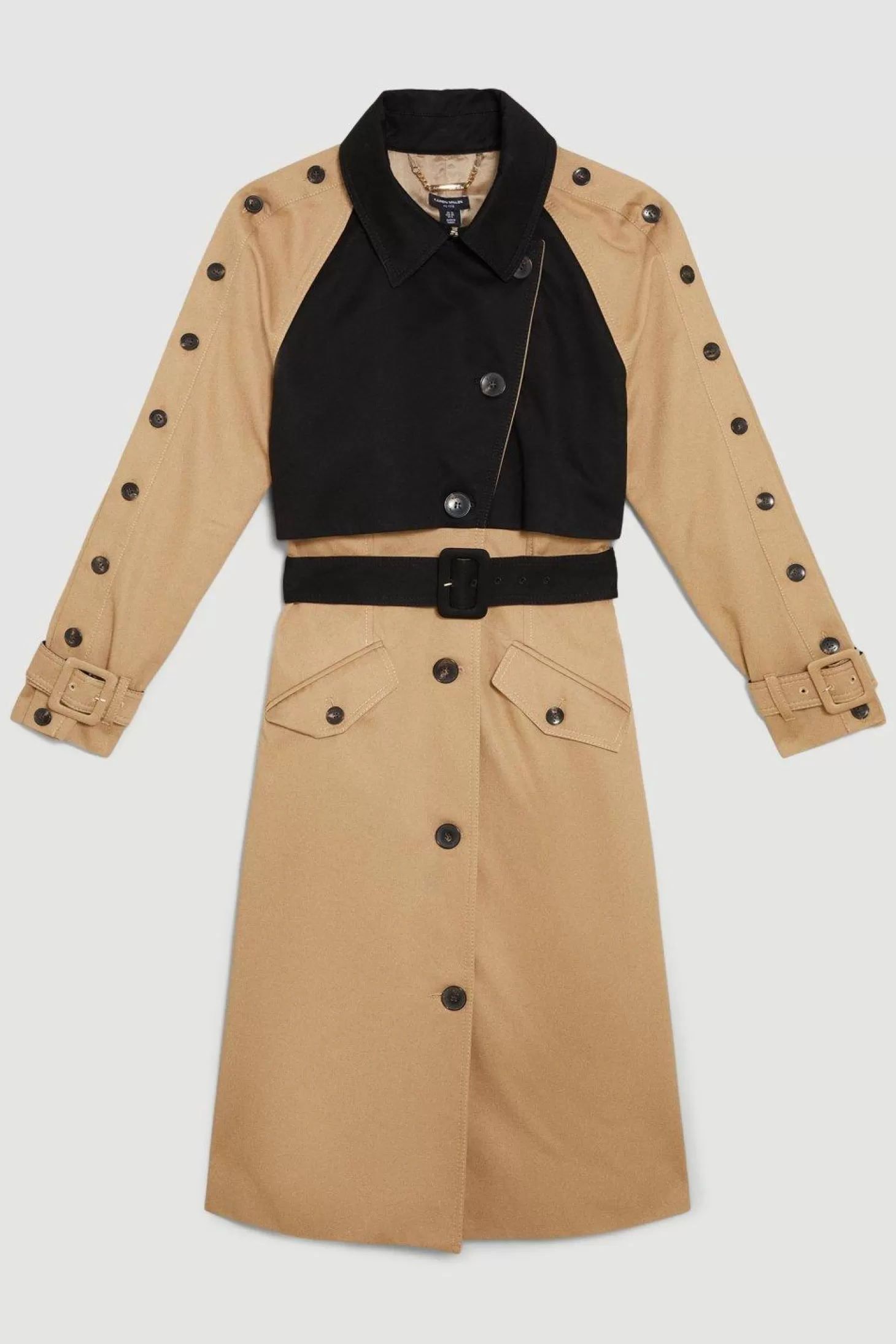 Karen Millen Petite Button Detail Color Block Detail Trench Coat