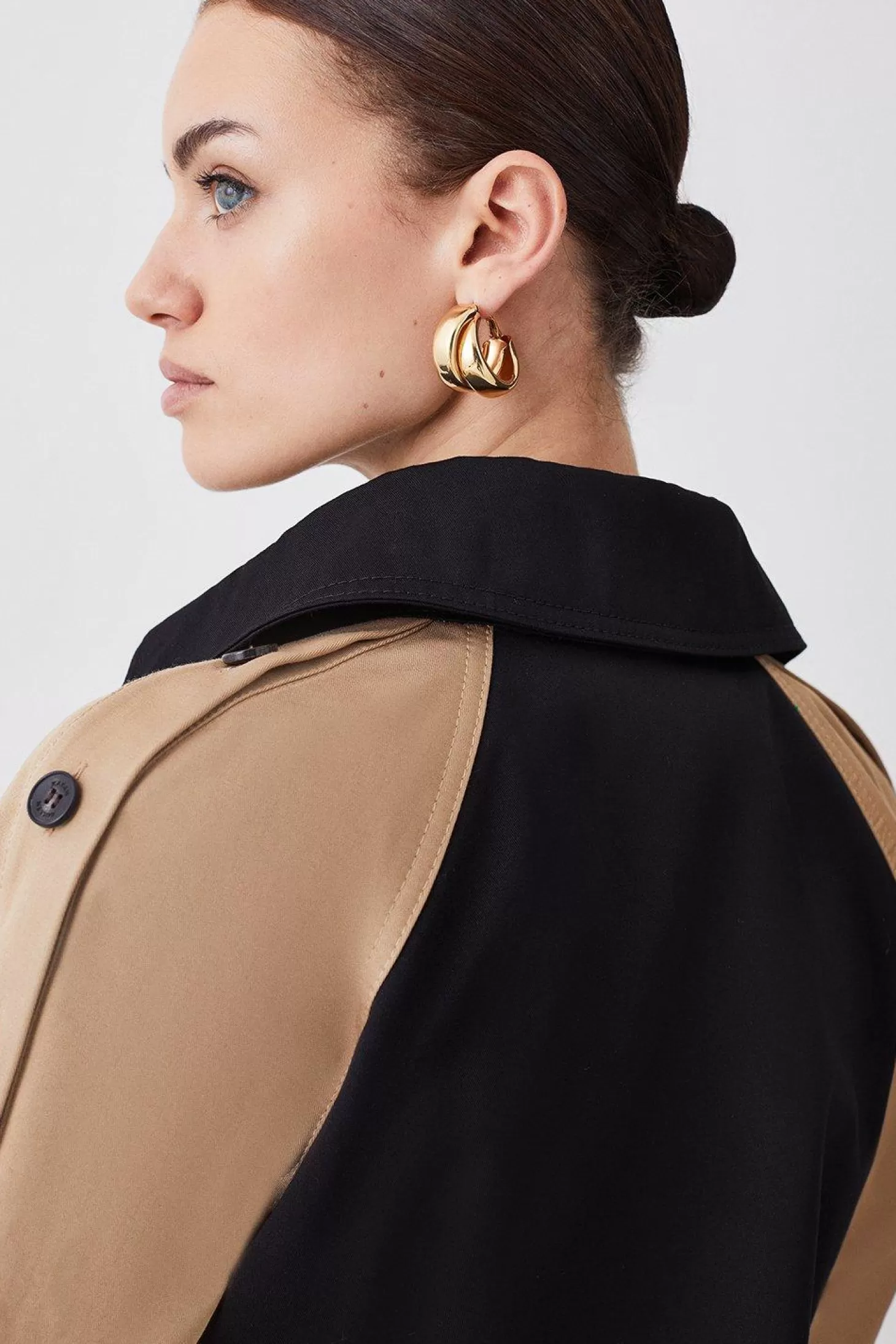 Karen Millen Petite Button Detail Color Block Detail Trench Coat
