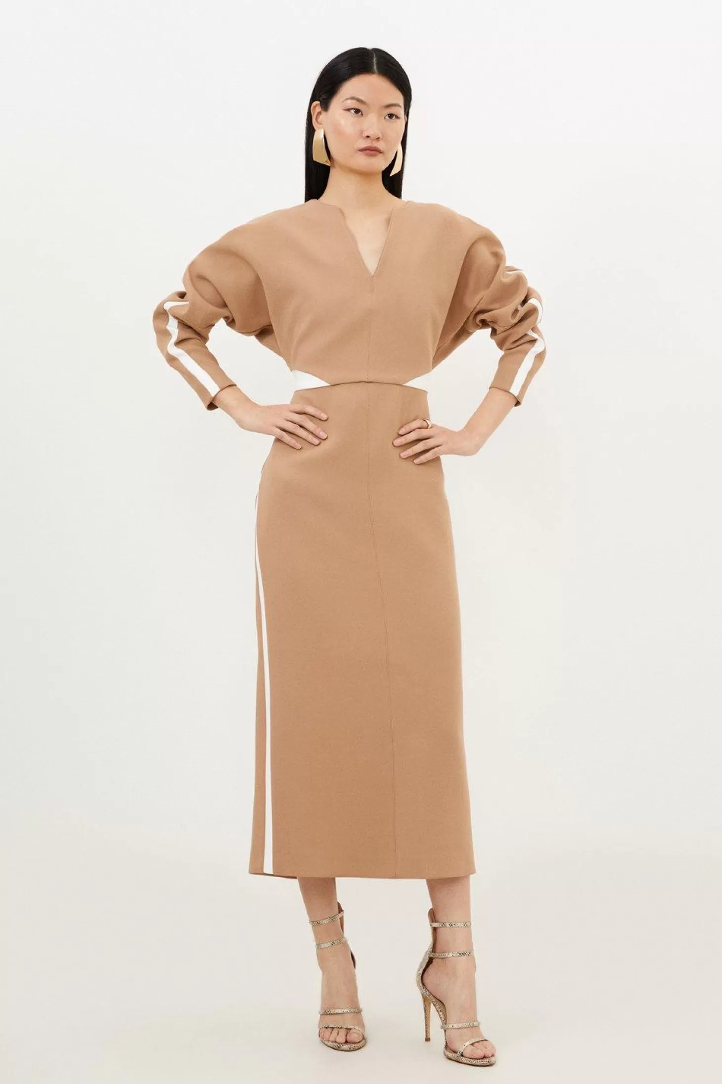 Karen Millen Petite Compact Stretch Contrast Panel Tailored Midi Dress