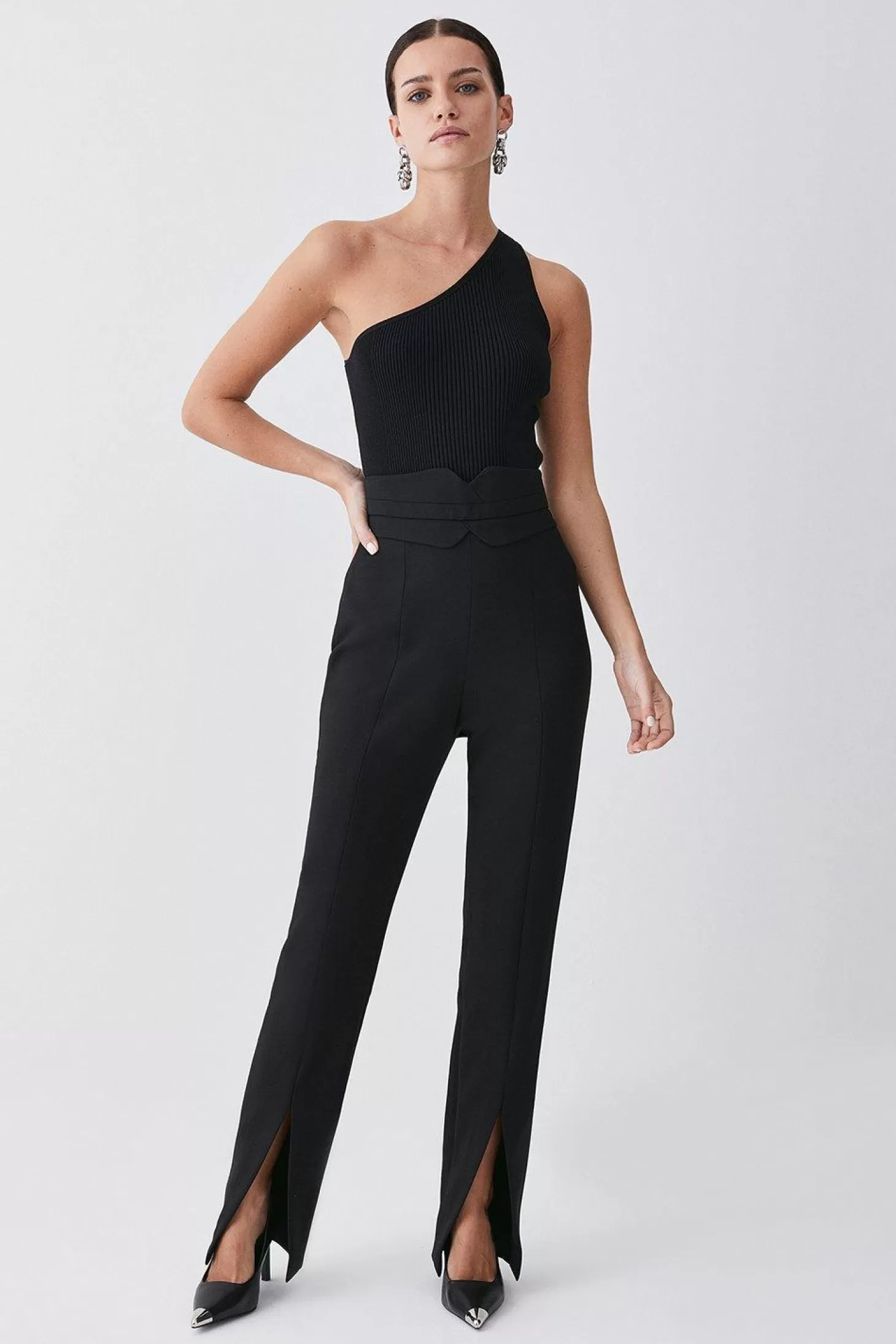 Karen Millen Petite Compact Stretch High Rise Split Hem Pants