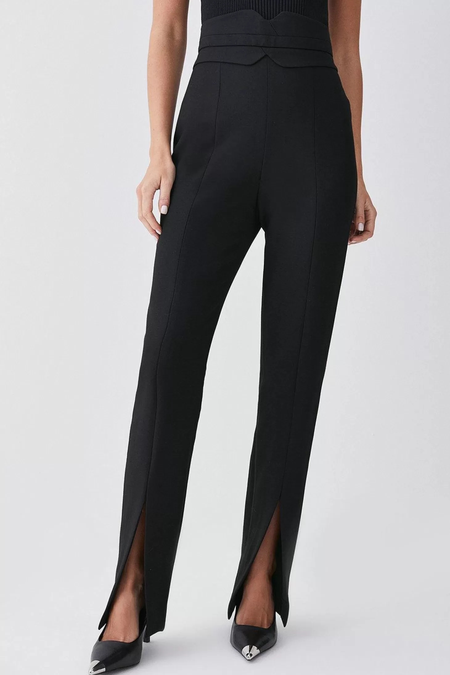 Karen Millen Petite Compact Stretch High Rise Split Hem Pants