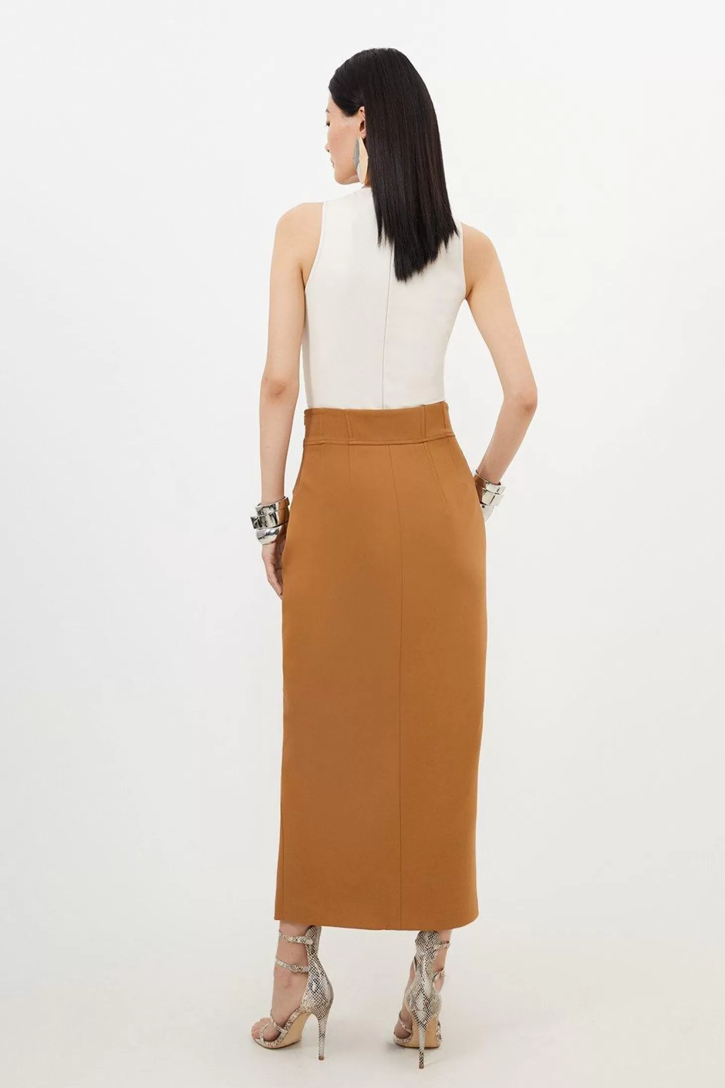 Karen Millen Petite Compact Stretch Side Split Tailored Midi Pencil Skirt