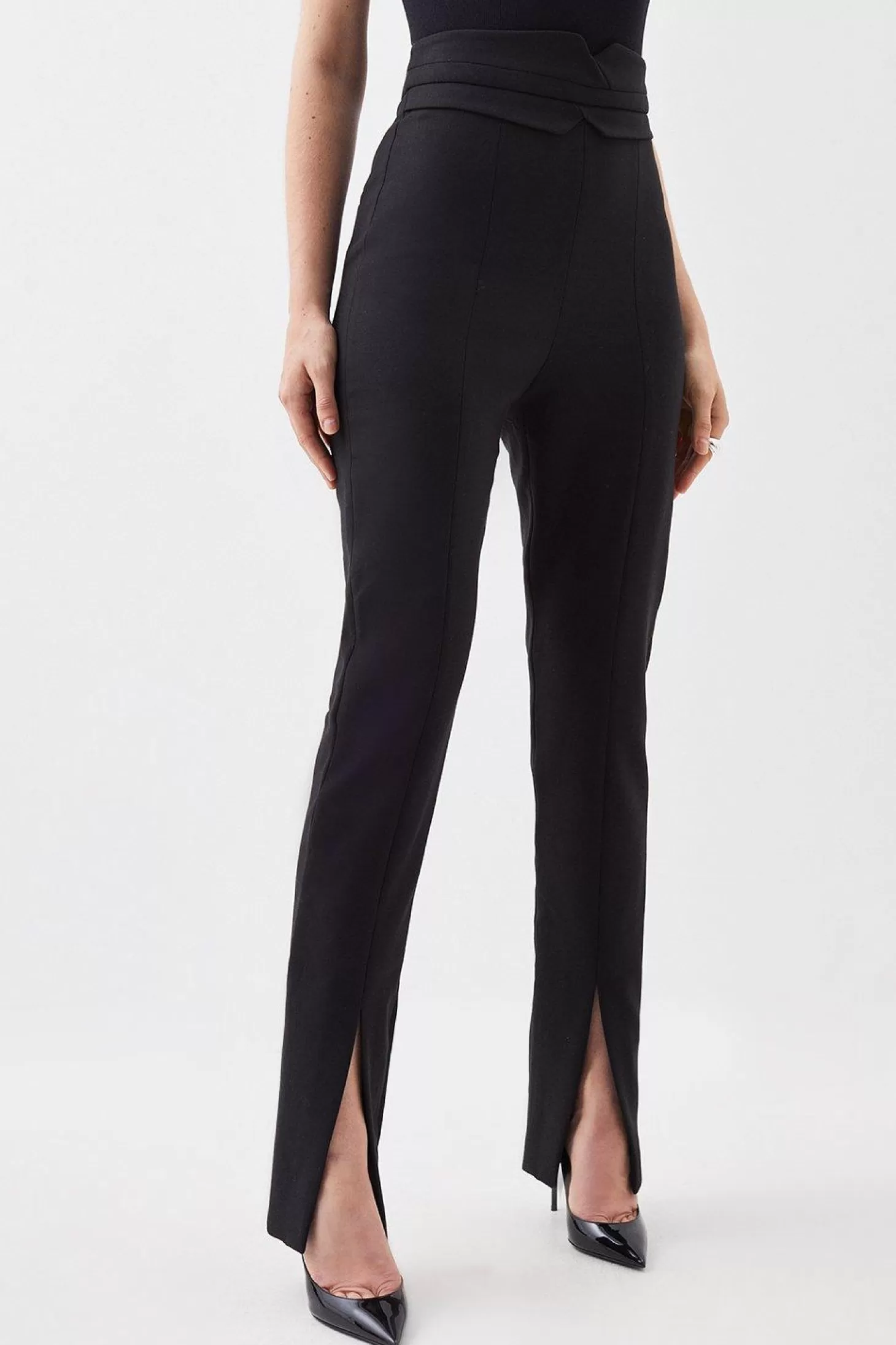 Karen Millen Petite Compact Stretch Tailored High Rise Split Hem Pants