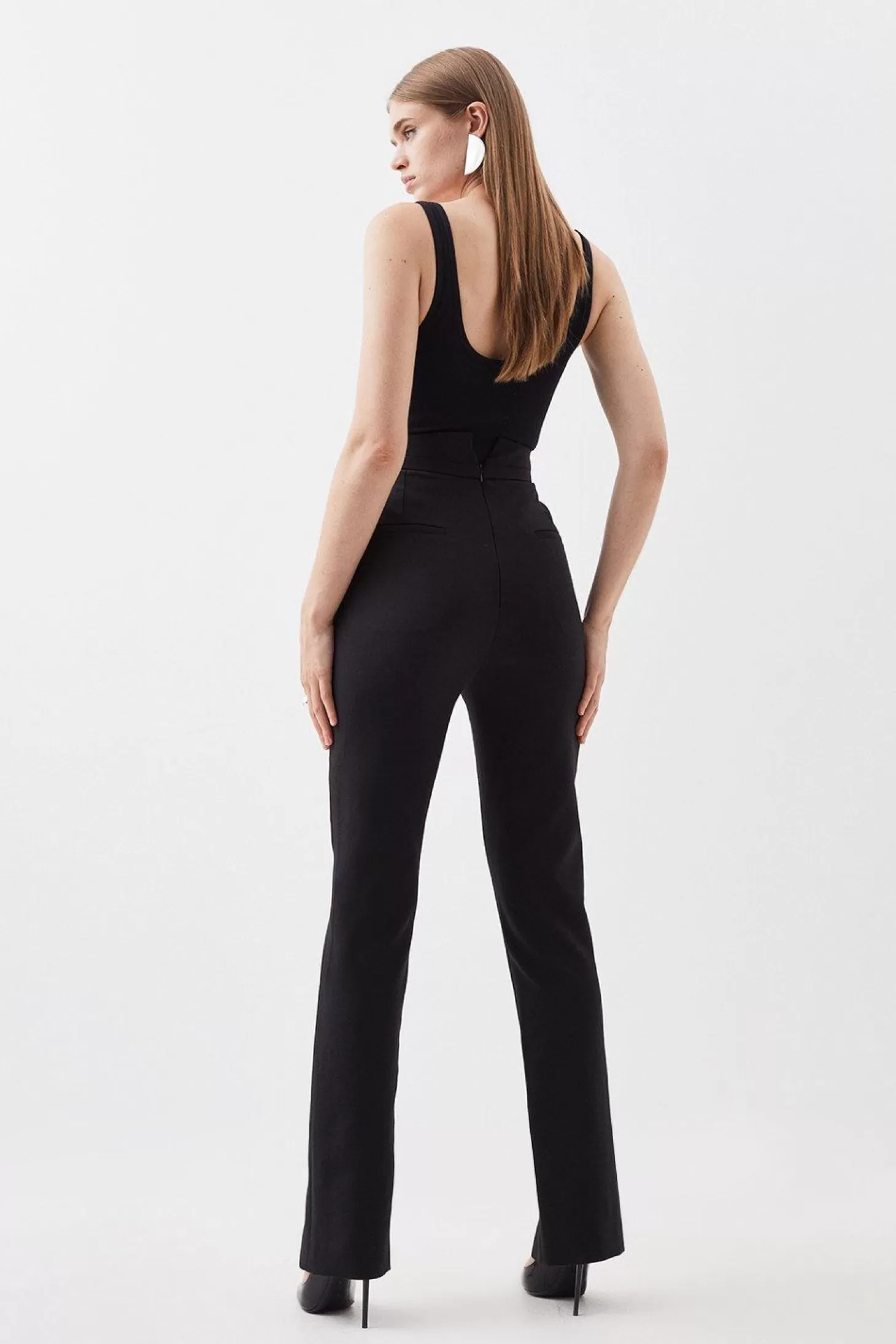 Karen Millen Petite Compact Stretch Tailored High Rise Split Hem Pants