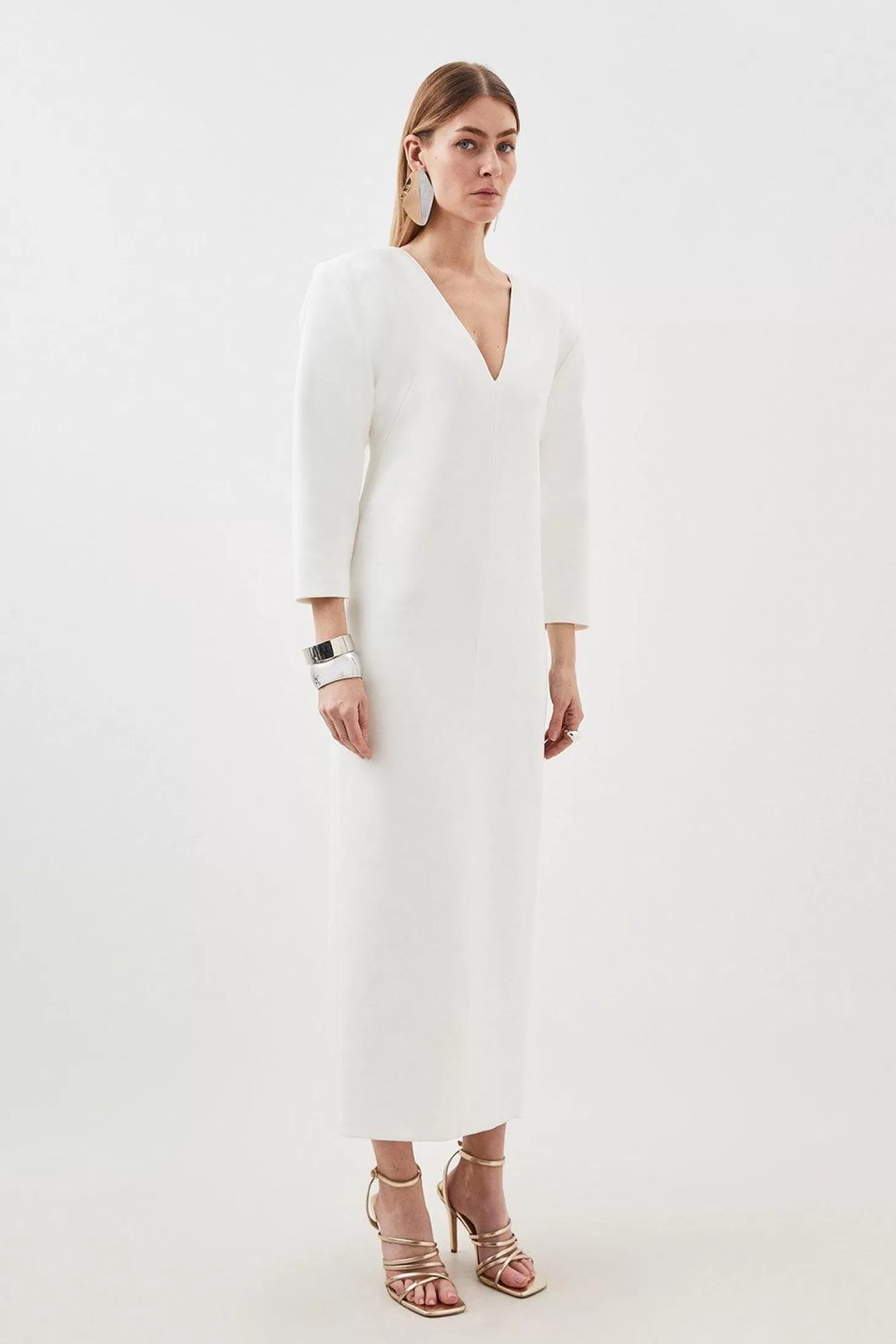 Karen Millen Petite Compact Stretch Tailored Ruched Sleeve Maxi Dress