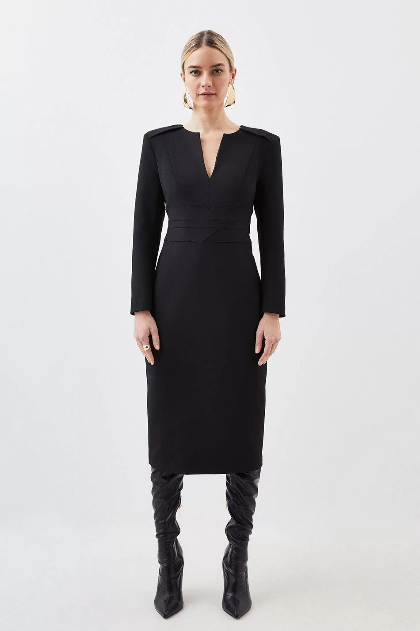 Karen Millen Petite Compact Stretch Wasit Detail Tailored Midi Dress