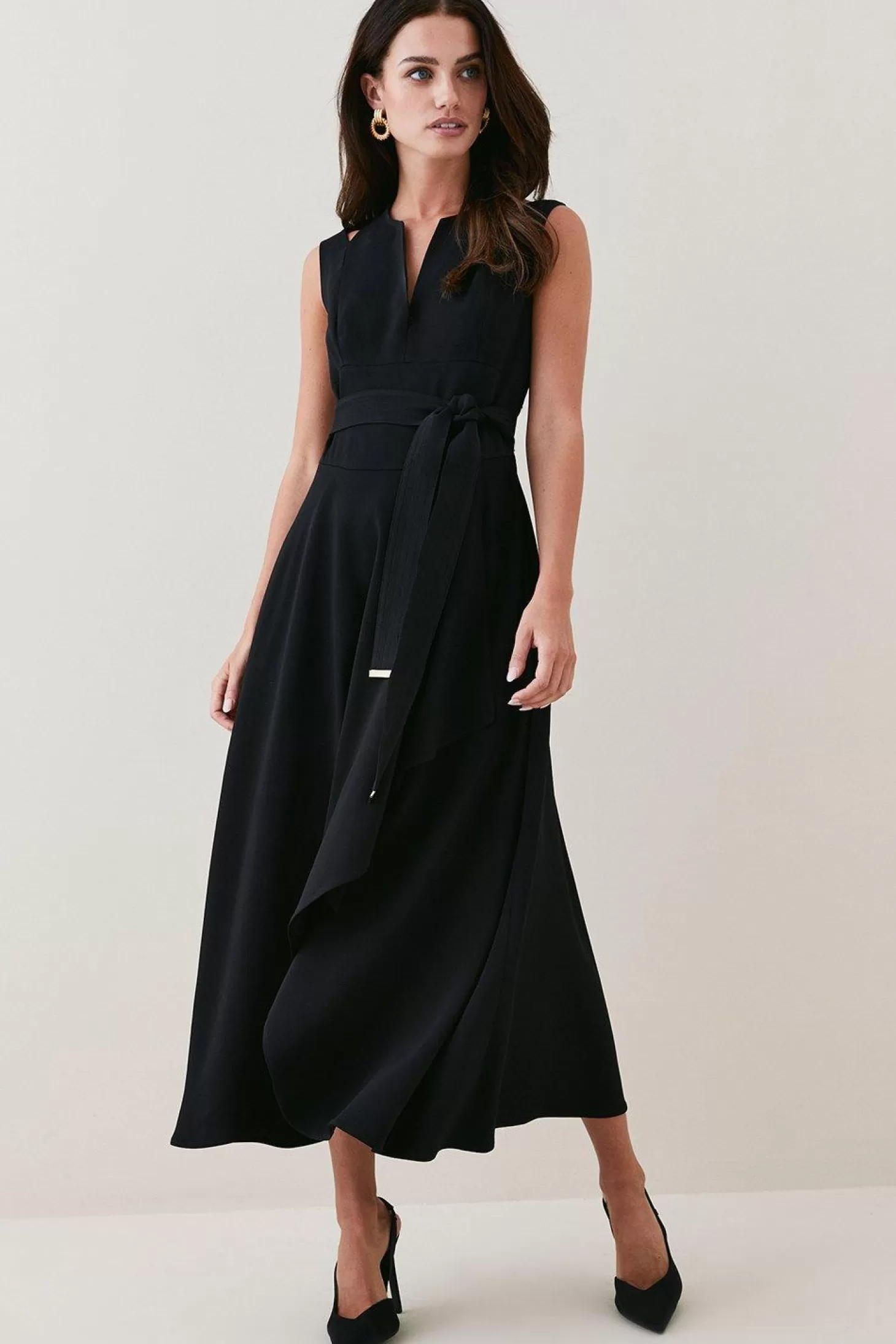 Karen Millen Petite Compact Viscose Tailored Waterfall Midi Dress