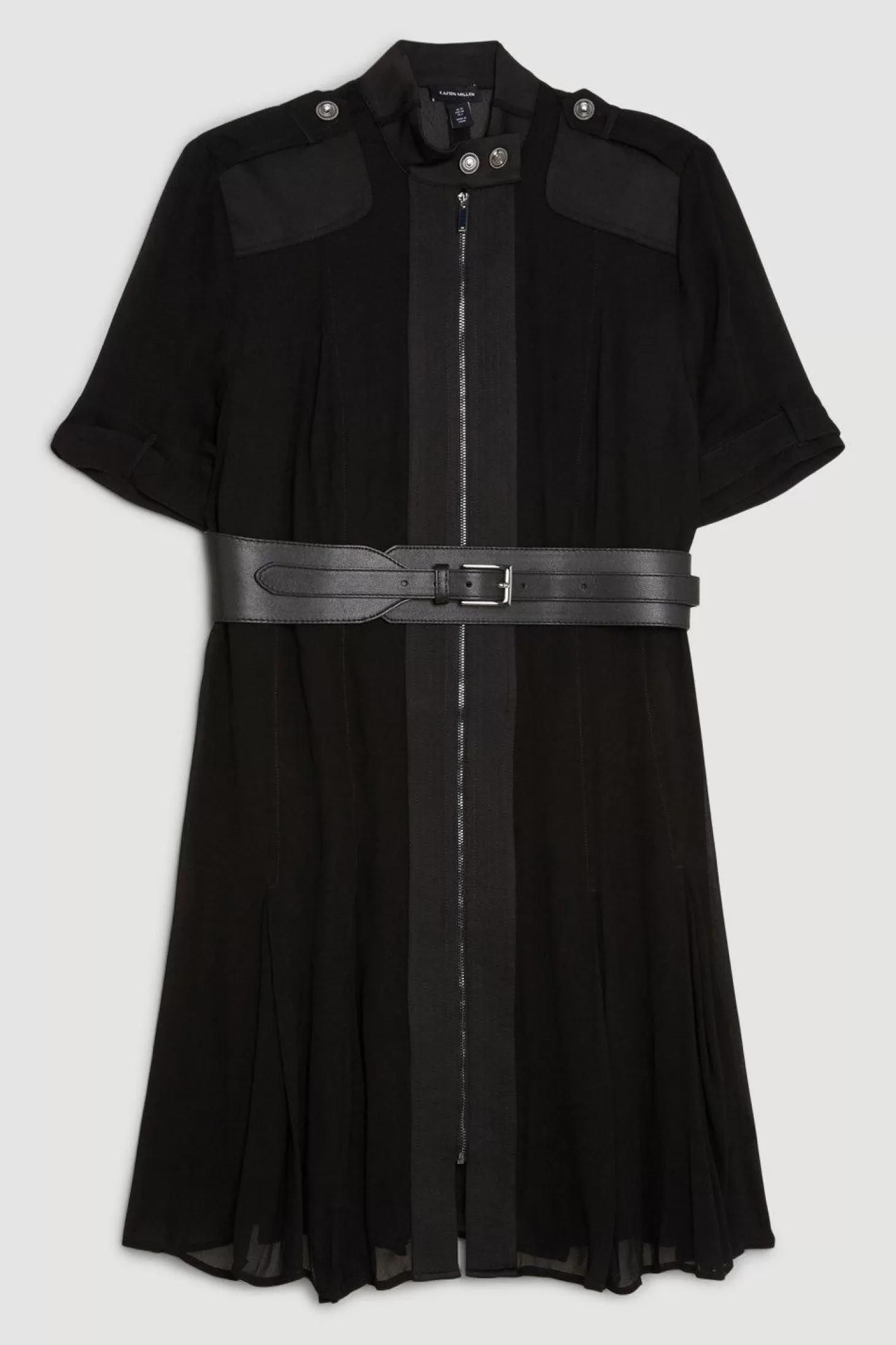 Karen Millen Petite Contrast Panel Sheer Short Sleeve Woven Mini Dress