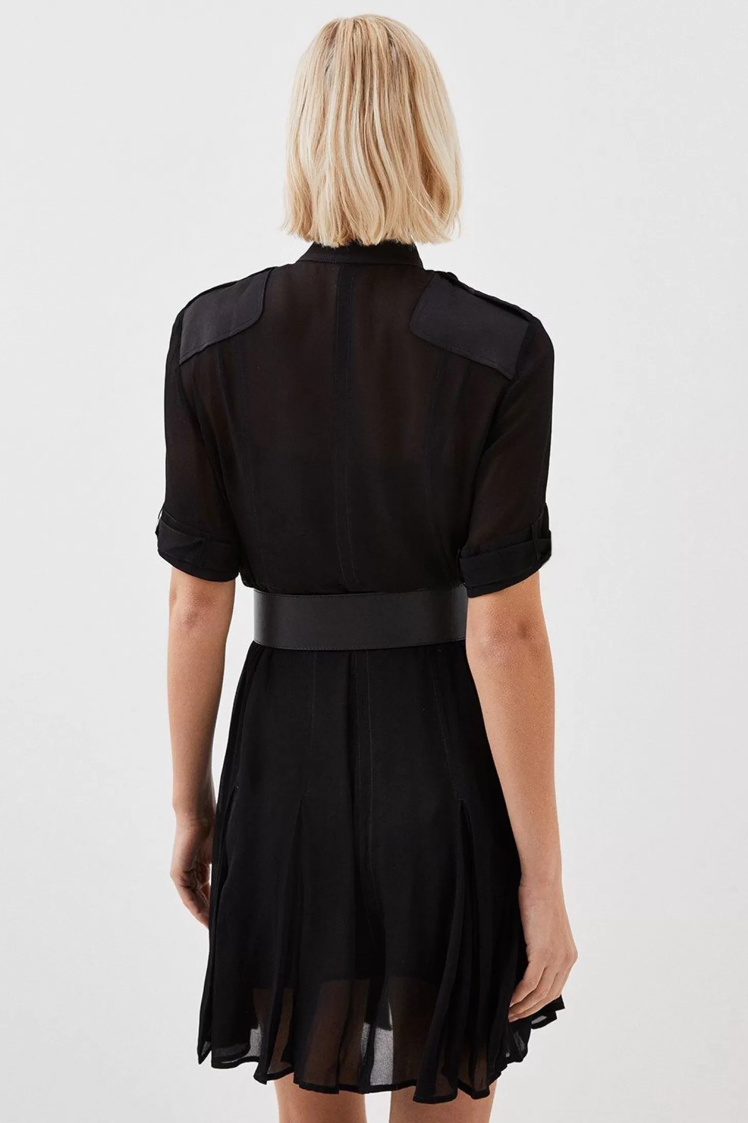 Karen Millen Petite Contrast Panel Sheer Short Sleeve Woven Mini Dress