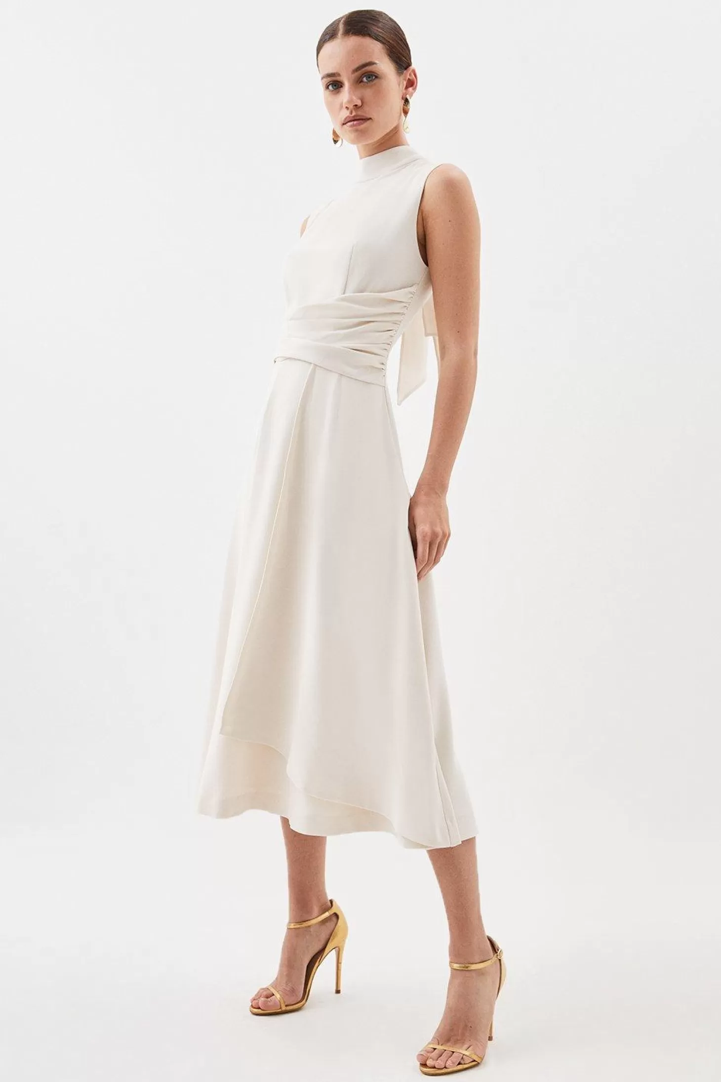 Karen Millen Petite Crepe Tie Halter Drape Midi Dress