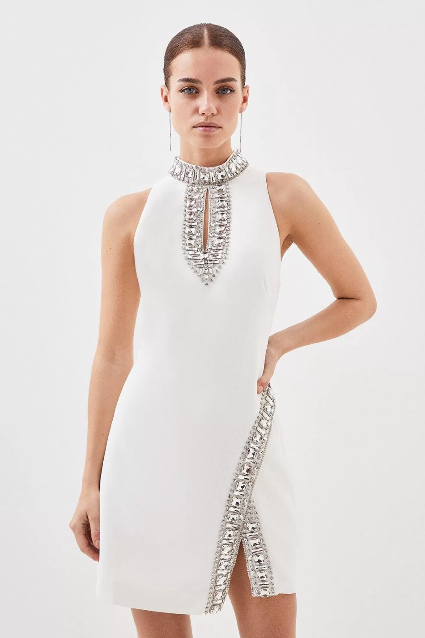 Karen Millen Petite Crystal Embellished Woven Mini Dress