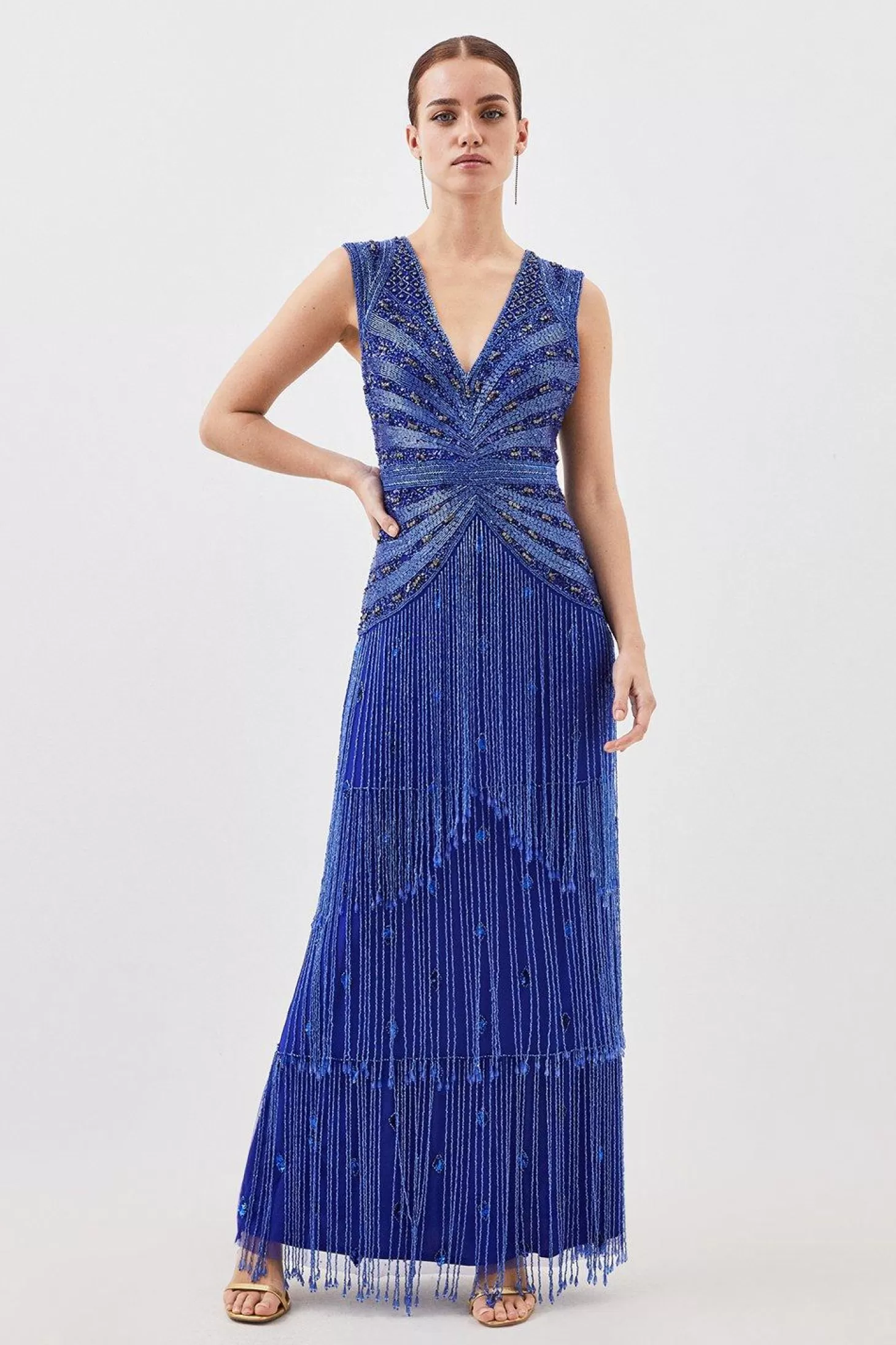 Karen Millen Petite Embellished Beaded Woven Maxi Dress