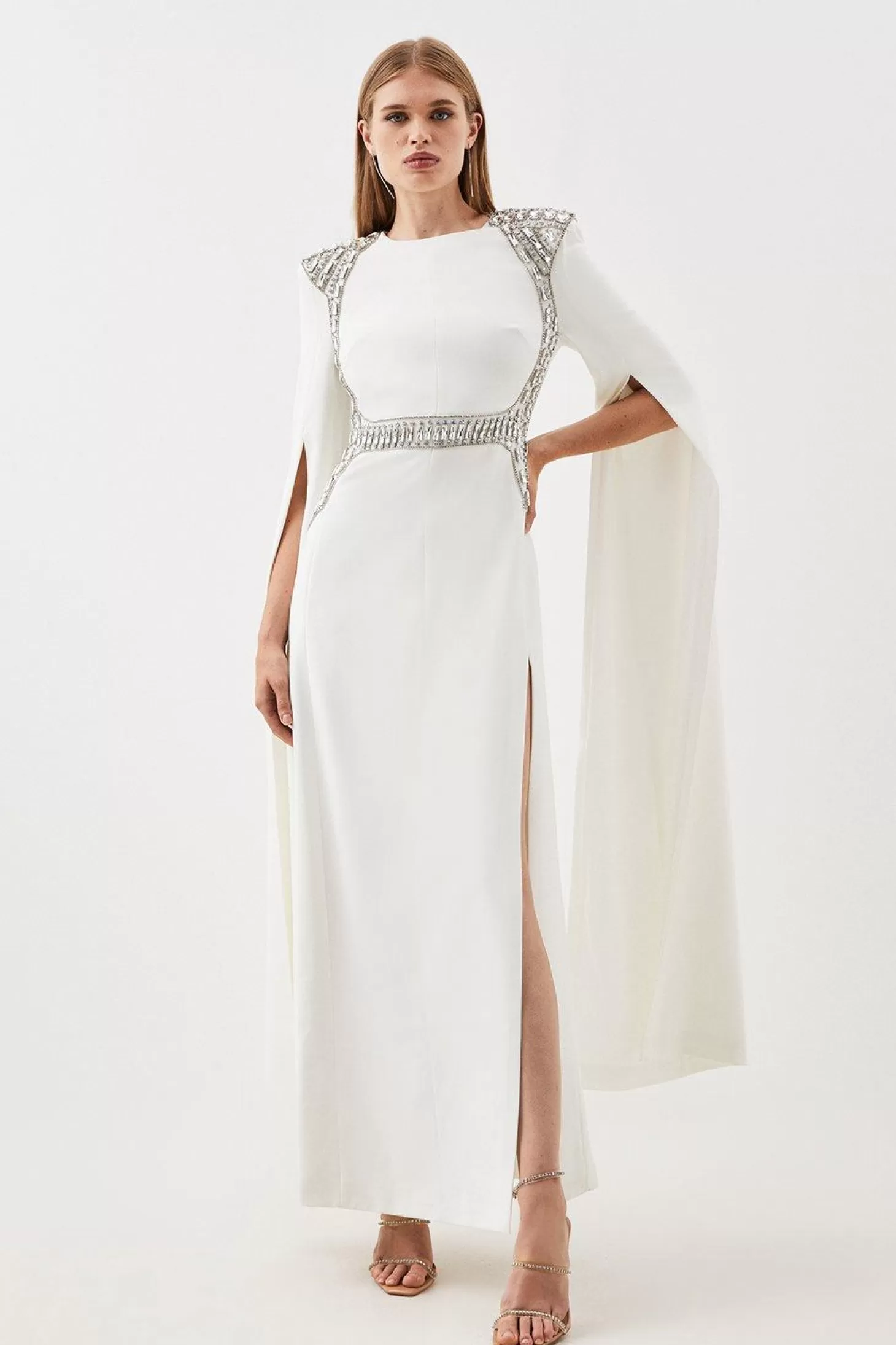 Karen Millen Petite Embellished Caddy Cape Sleeve Woven Maxi Dress