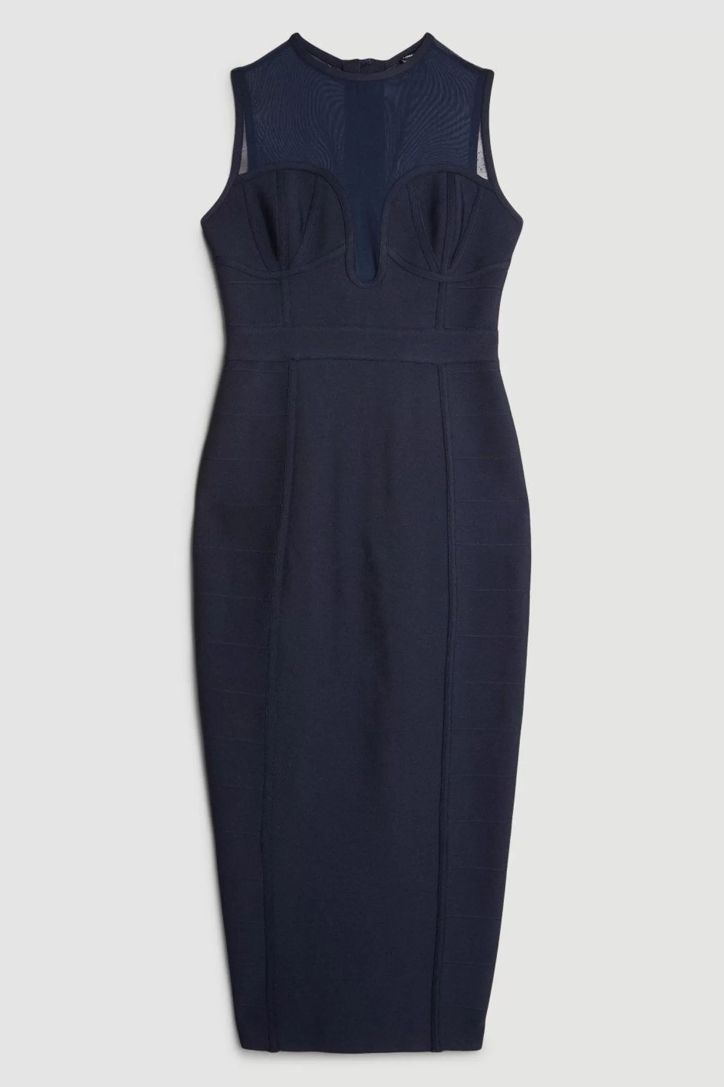 Karen Millen Petite Figure Form Bandage Mesh Detail Knit Midi Dress