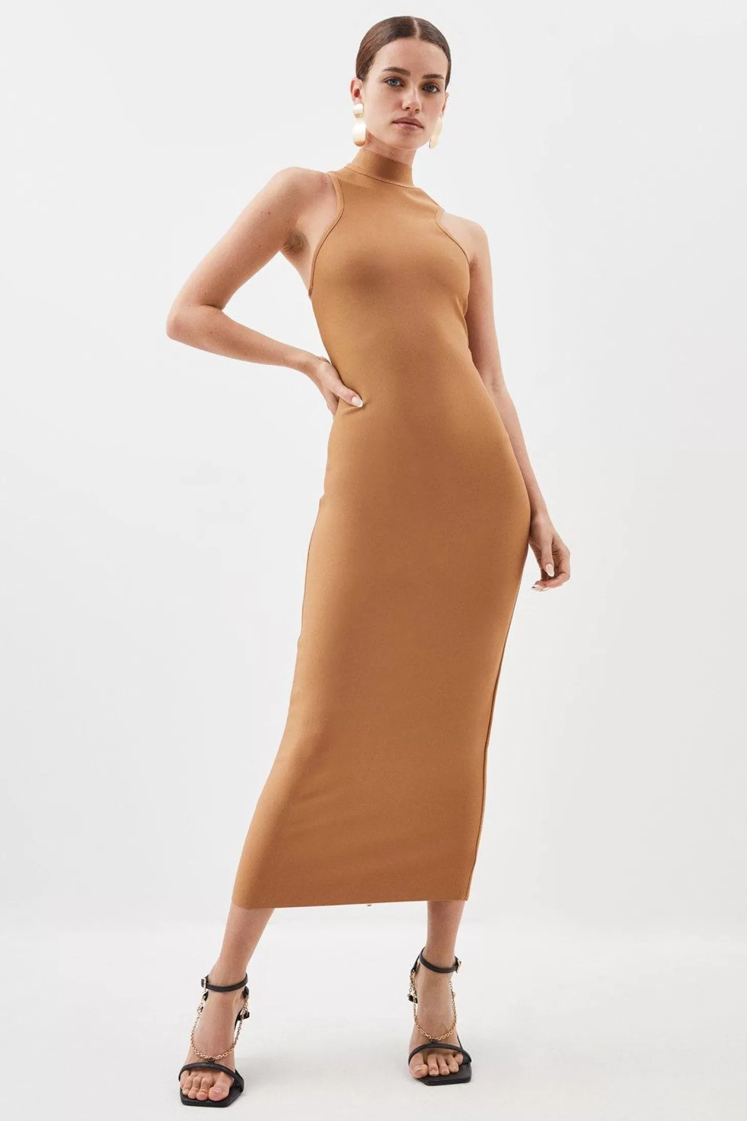 Karen Millen Petite Figure Form Bandage Racer Style Knit Midaxi Dress