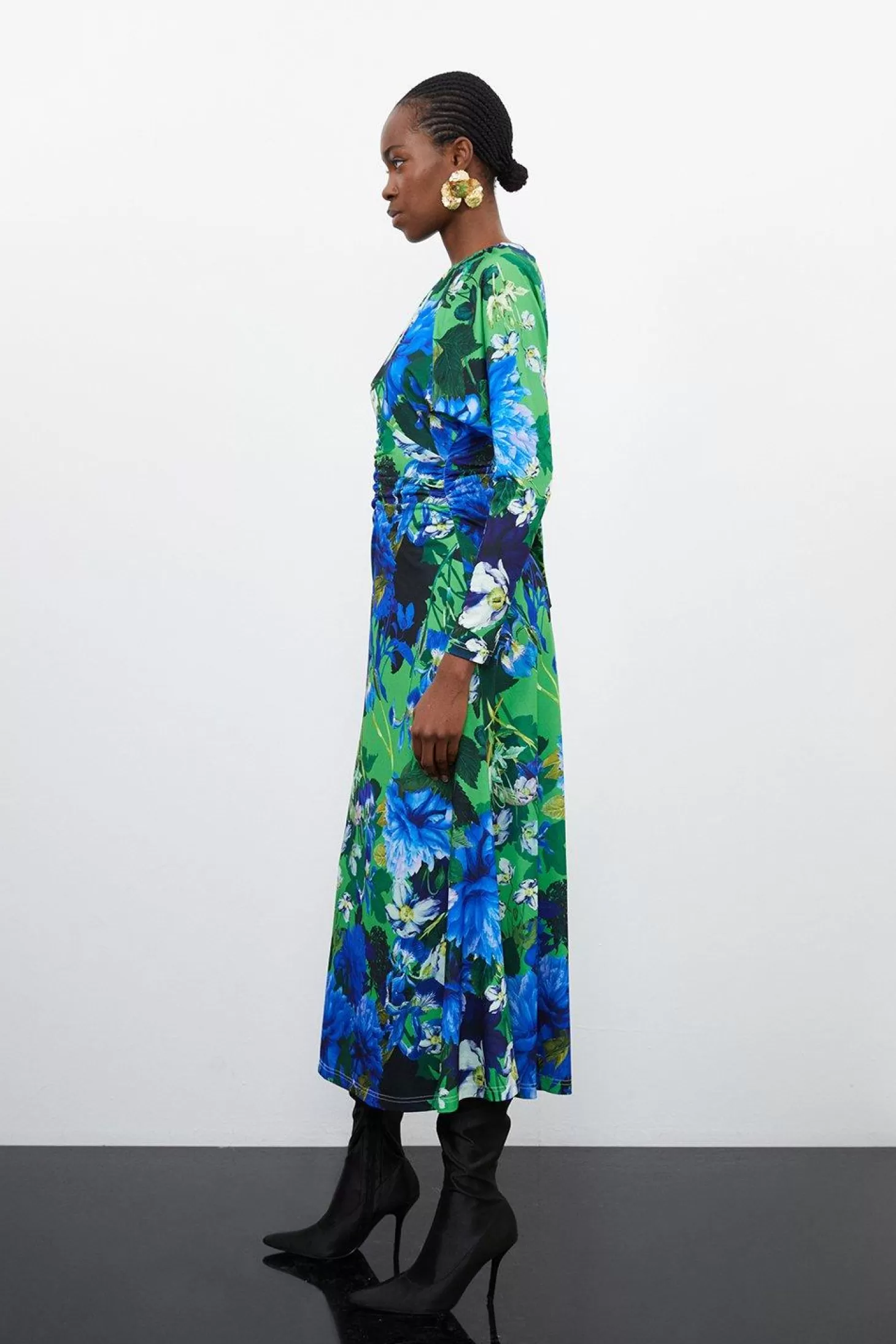 Karen Millen Petite Jungle Jersey Crepe Batwing Sleeve Maxi Dress