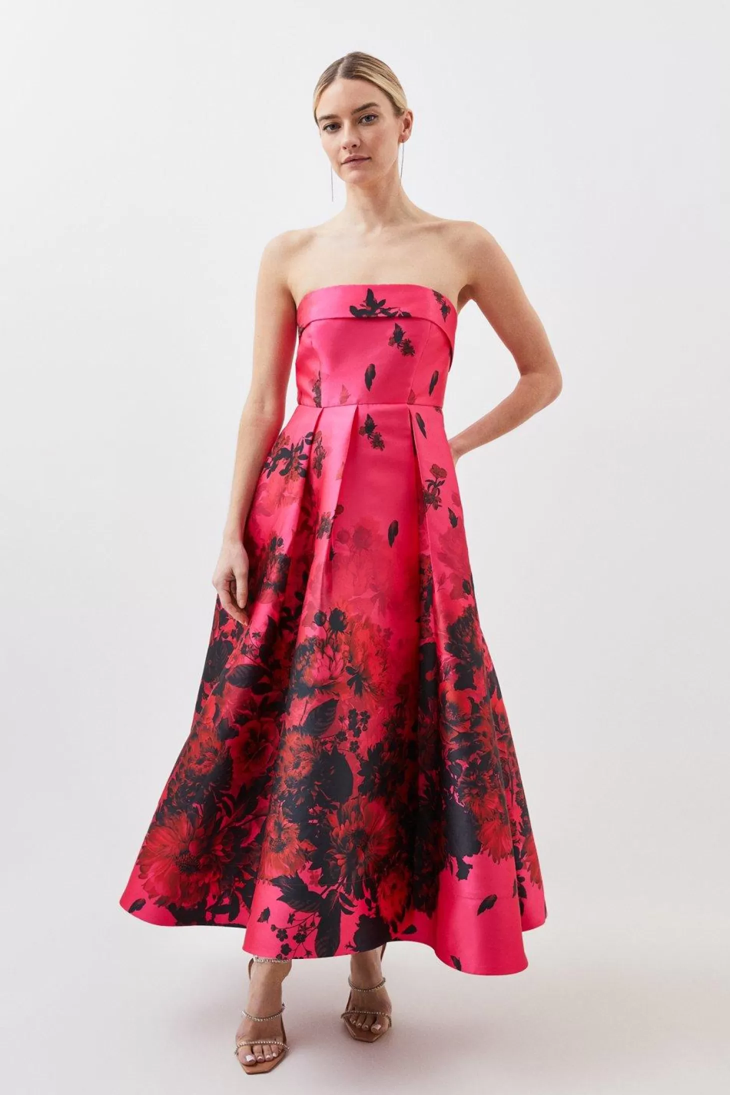 Karen Millen Petite Print Satin Twill Woven Prom Dress