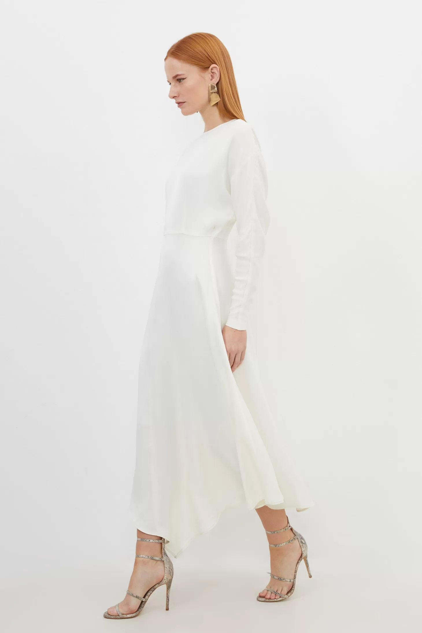 Karen Millen Petite Floral Satin Crepe Woven Angel Sleeve Midi Dress