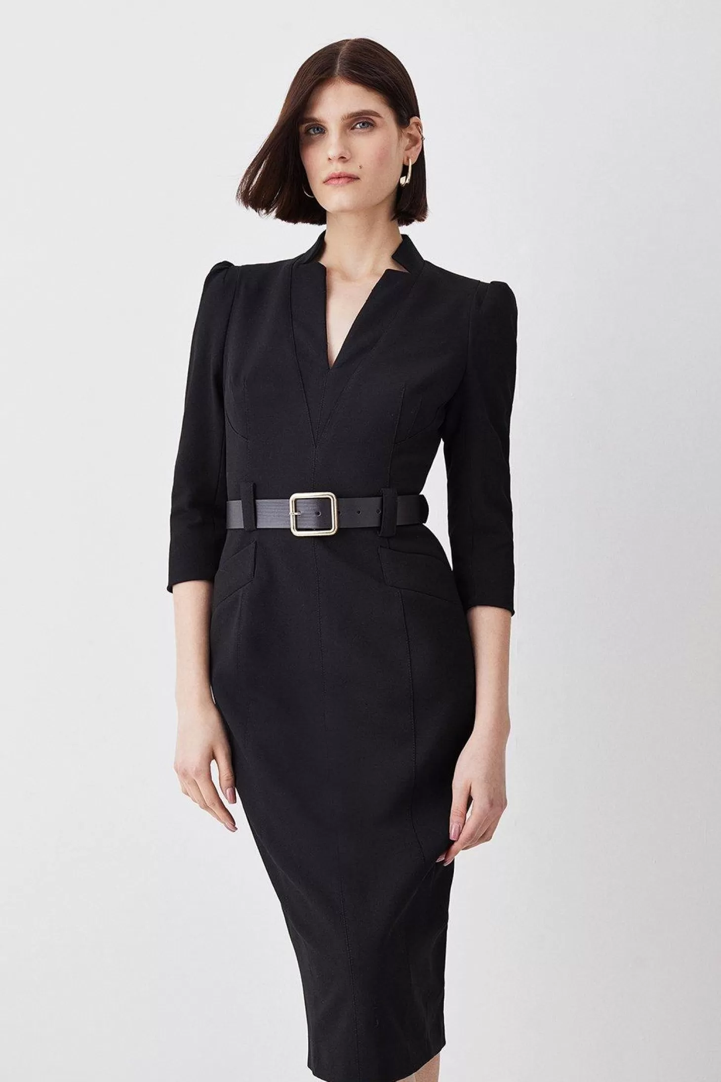 Karen Millen Petite Forever Belted Midi Pencil Dress