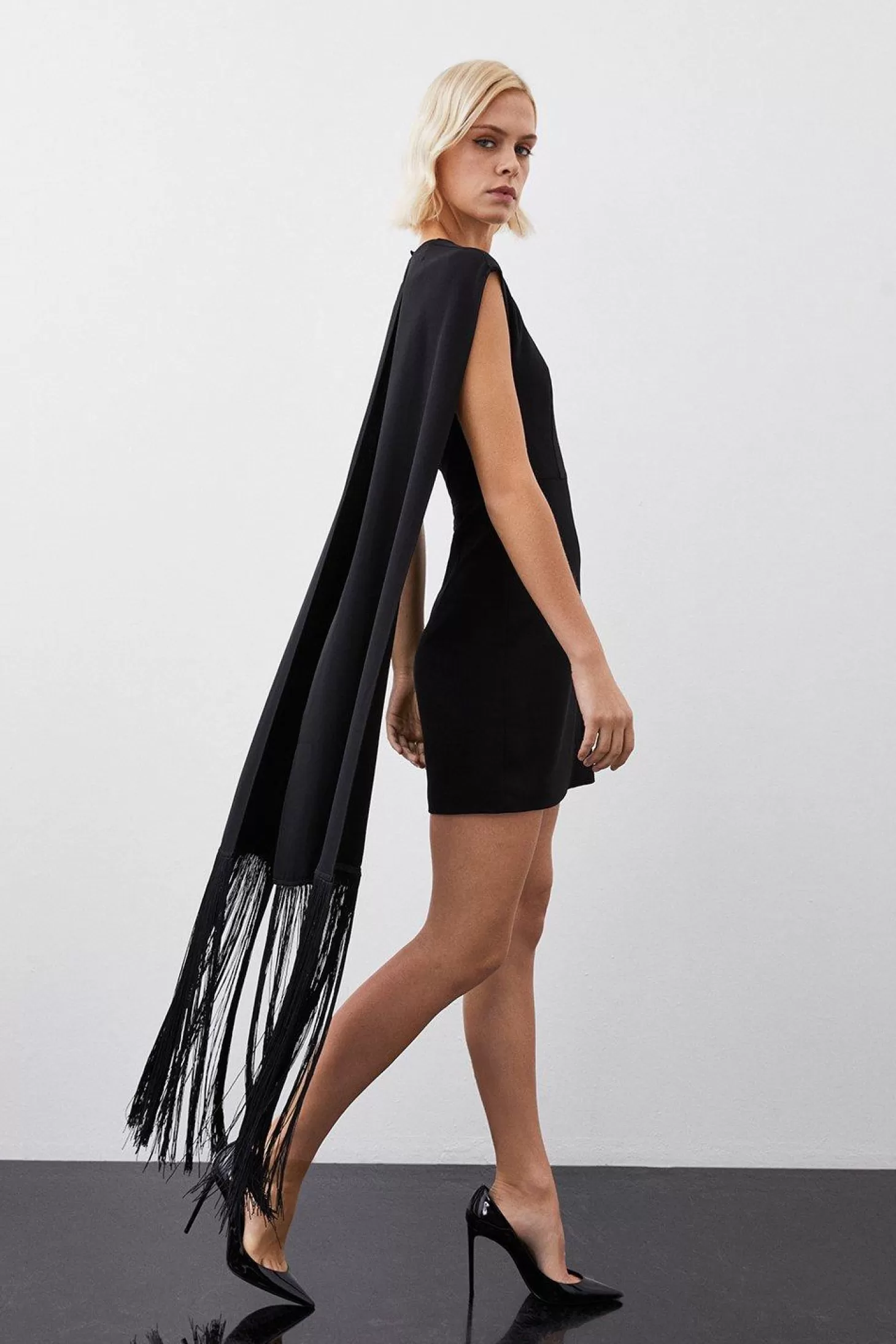 Karen Millen Petite Fringe Cape Woven Mini Dress